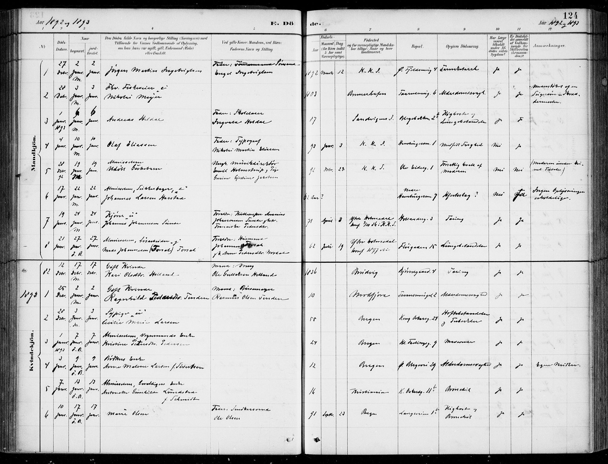 Korskirken sokneprestembete, AV/SAB-A-76101/H/Hab: Parish register (copy) no. E 4, 1884-1910, p. 124