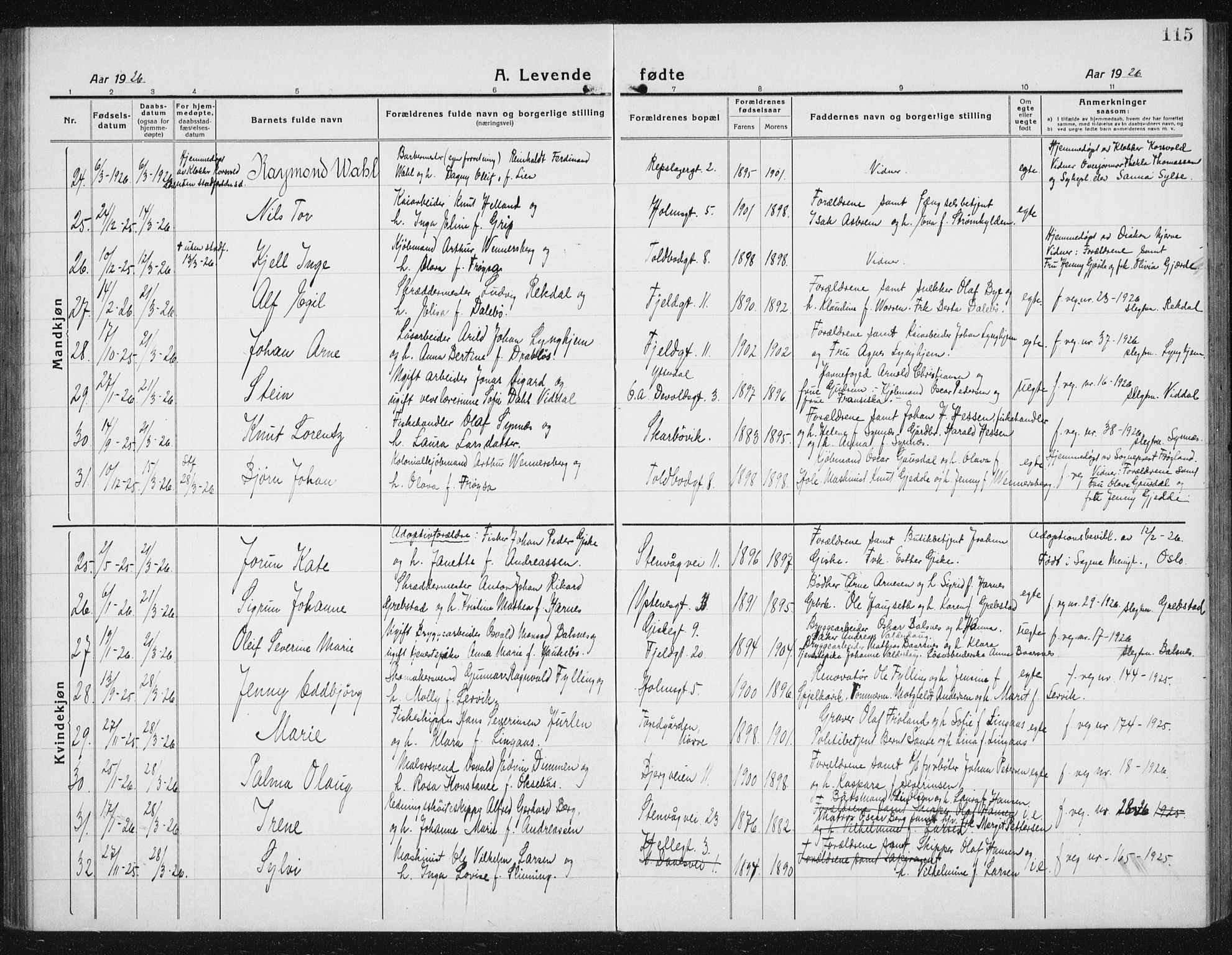 Ministerialprotokoller, klokkerbøker og fødselsregistre - Møre og Romsdal, AV/SAT-A-1454/529/L0475: Parish register (copy) no. 529C12, 1921-1934, p. 115