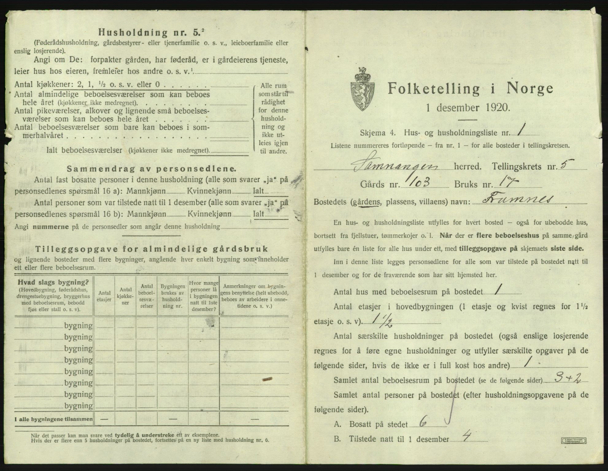 SAB, 1920 census for Samnanger, 1920, p. 220