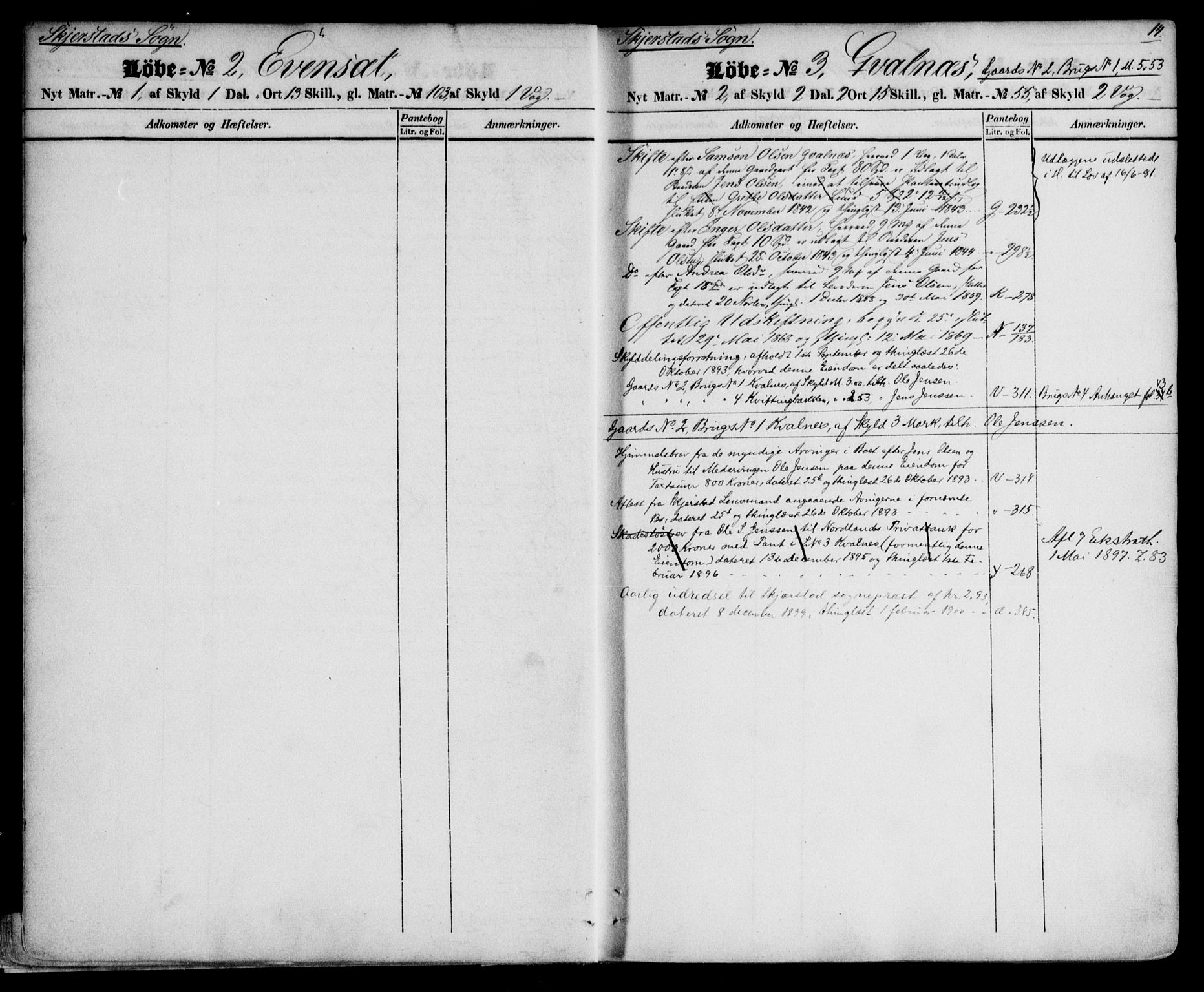 Salten sorenskriveri, AV/SAT-A-4578/1/2/2A/L0019: Mortgage register no. 19, 1850-1906, p. 14