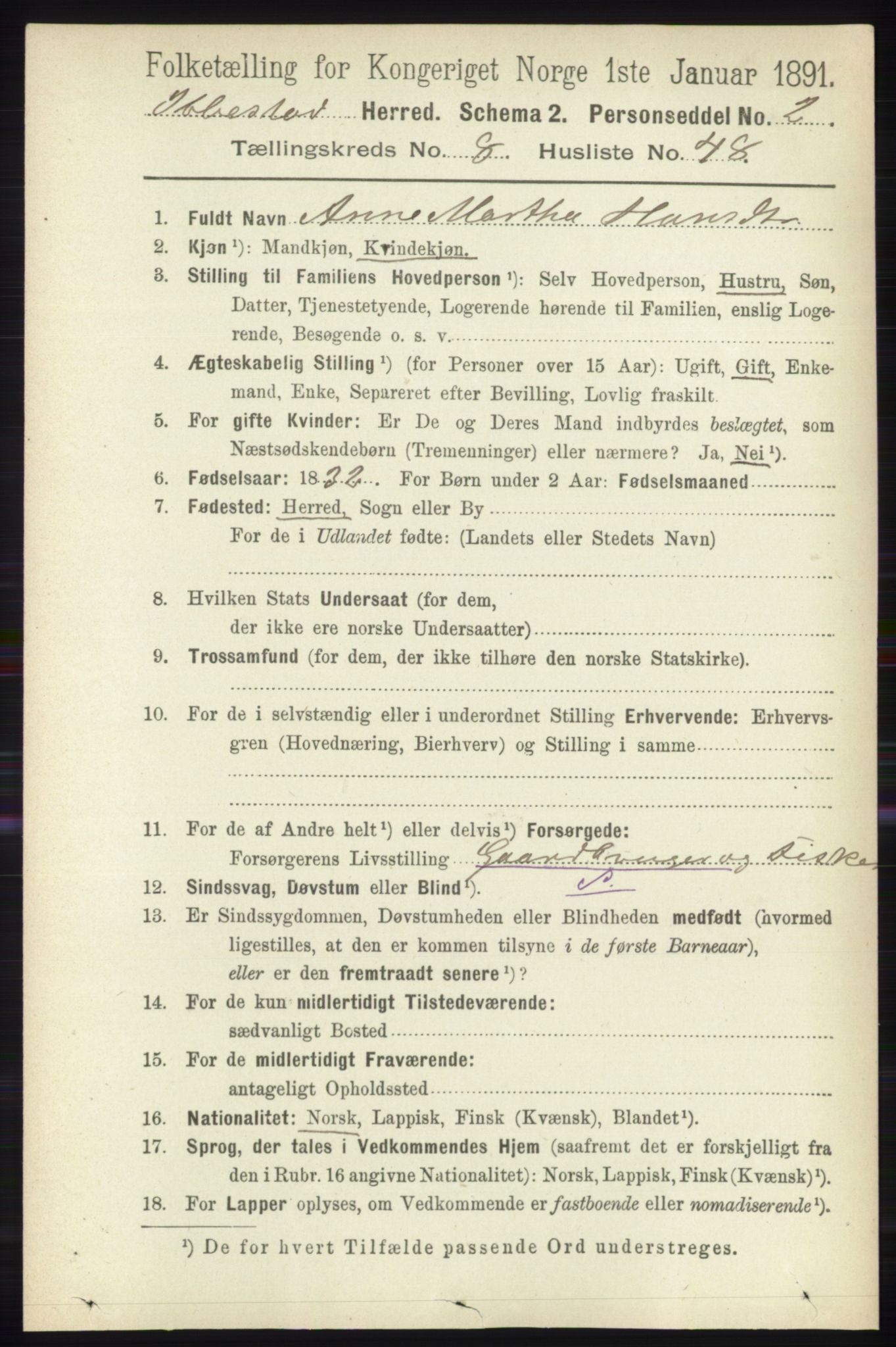 RA, 1891 census for 1917 Ibestad, 1891, p. 5508