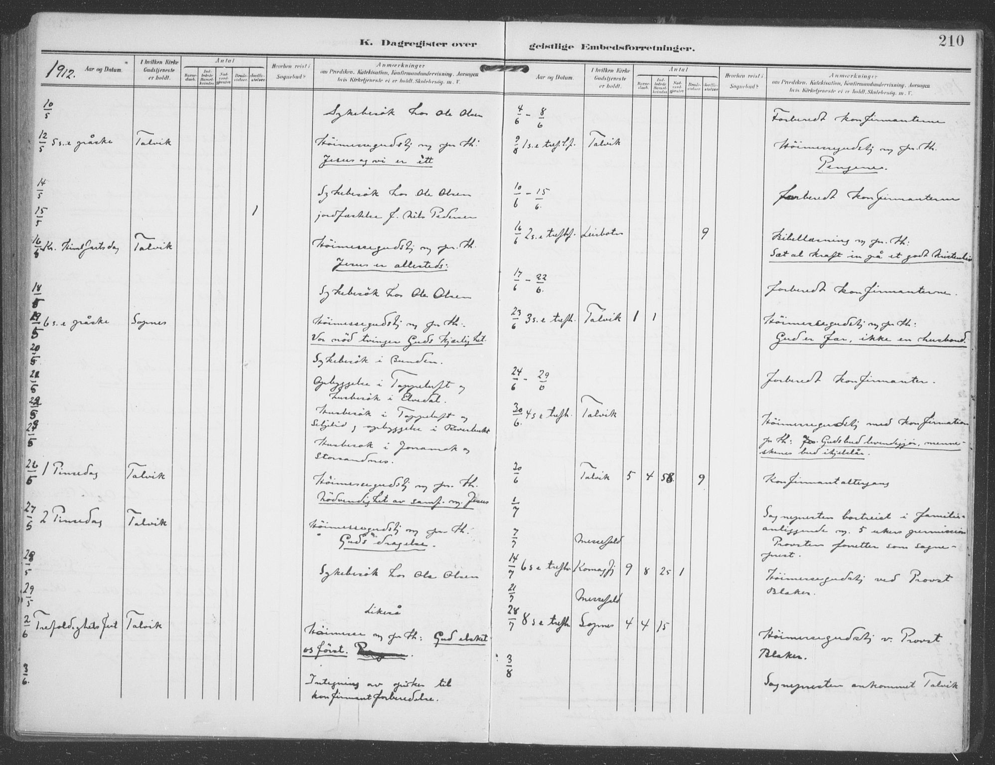 Talvik sokneprestkontor, SATØ/S-1337/H/Ha/L0017kirke: Parish register (official) no. 17, 1906-1915, p. 210