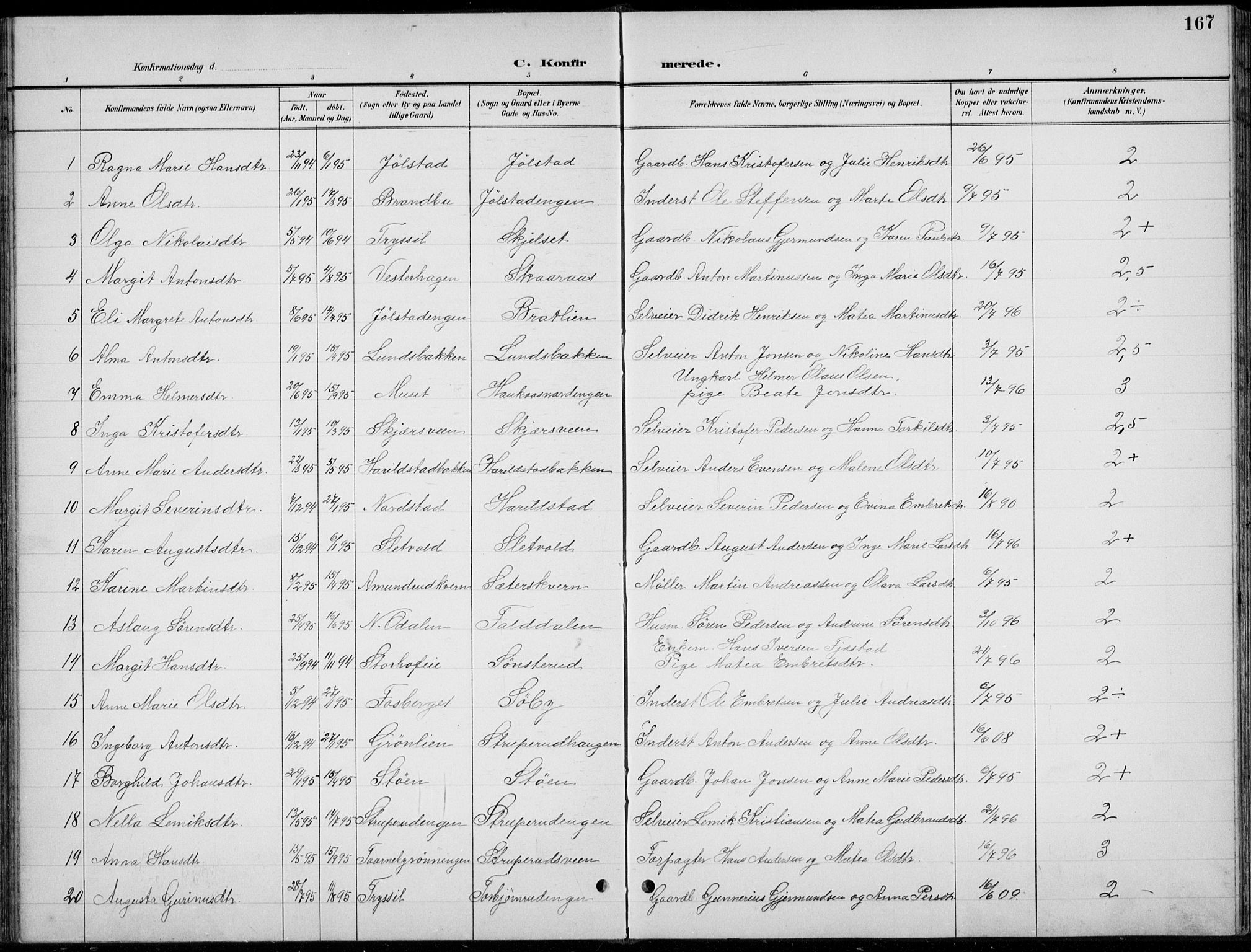 Romedal prestekontor, AV/SAH-PREST-004/L/L0013: Parish register (copy) no. 13, 1896-1937, p. 167