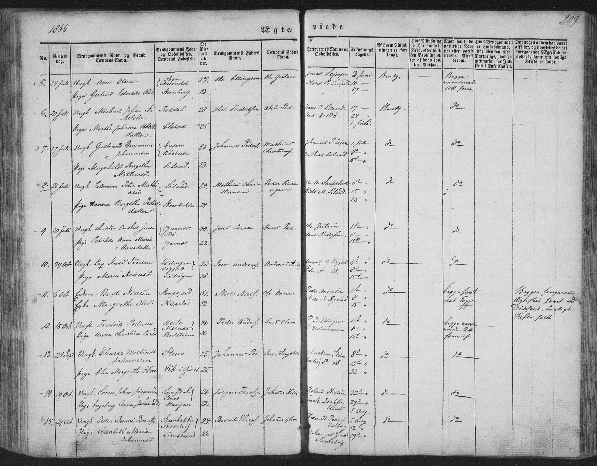 Ministerialprotokoller, klokkerbøker og fødselsregistre - Nordland, AV/SAT-A-1459/880/L1131: Parish register (official) no. 880A05, 1844-1868, p. 209