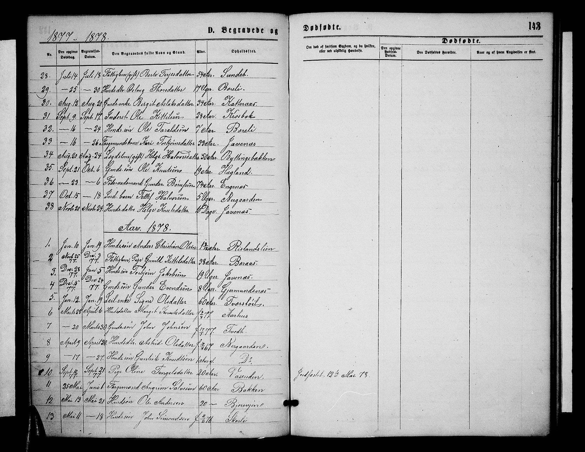 Åmli sokneprestkontor, SAK/1111-0050/F/Fb/Fbc/L0003: Parish register (copy) no. B 3, 1868-1888, p. 143