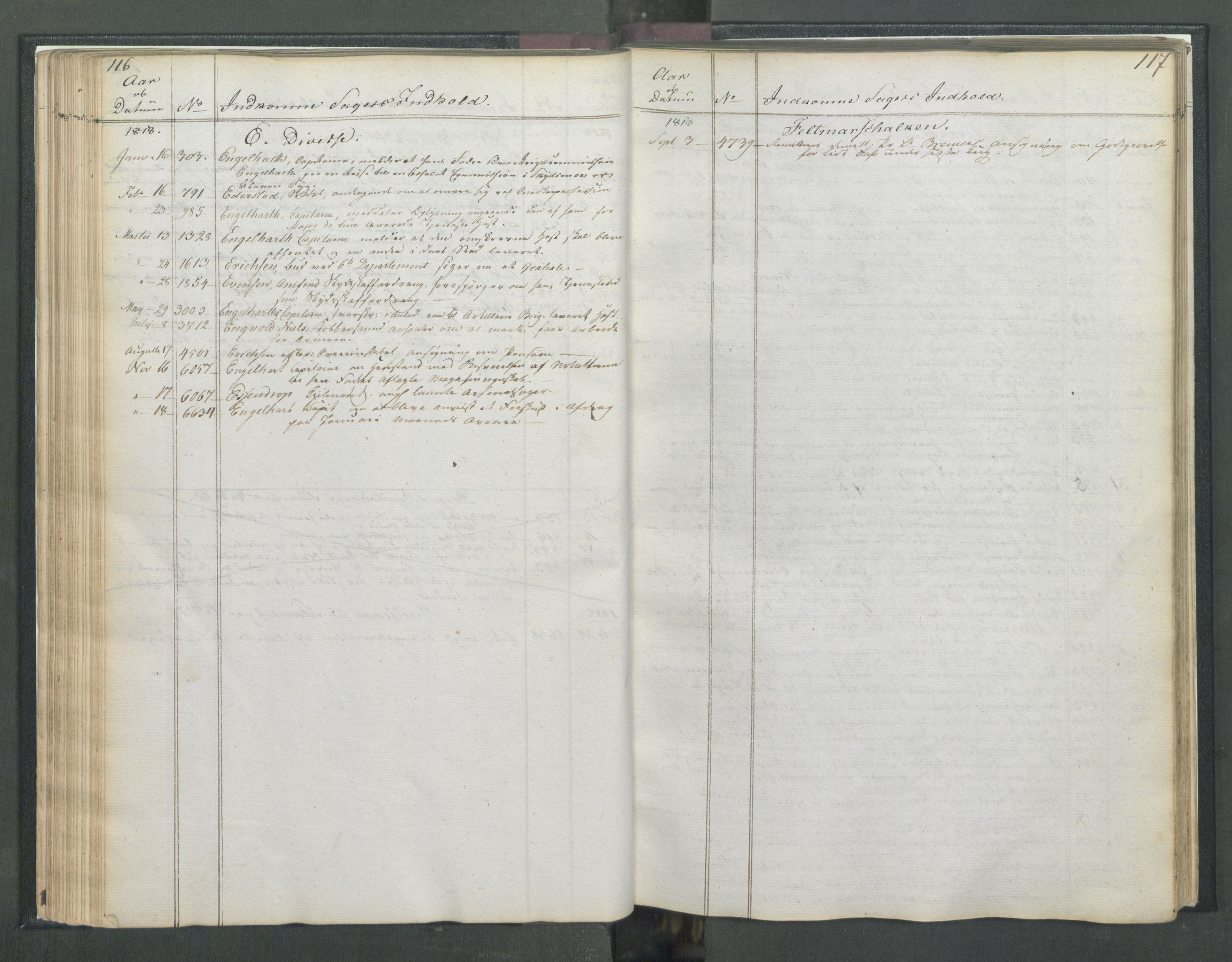 Armédepartementet, RA/RAFA-3493/C/Ca/L0017: 6. Departements Register Indg., 1818, p. 116-117