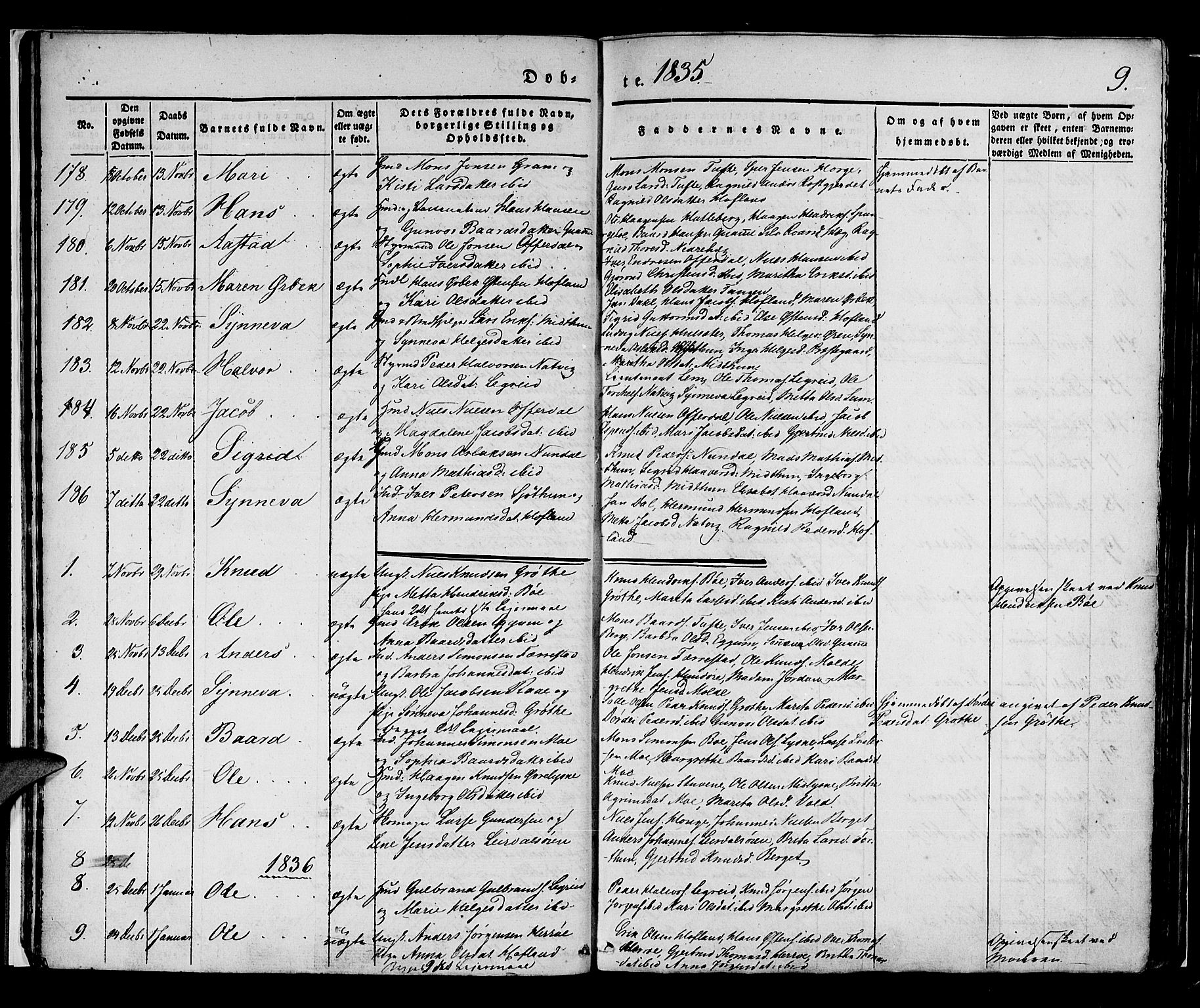 Lærdal sokneprestembete, AV/SAB-A-81201: Parish register (official) no. A 6, 1835-1849, p. 9