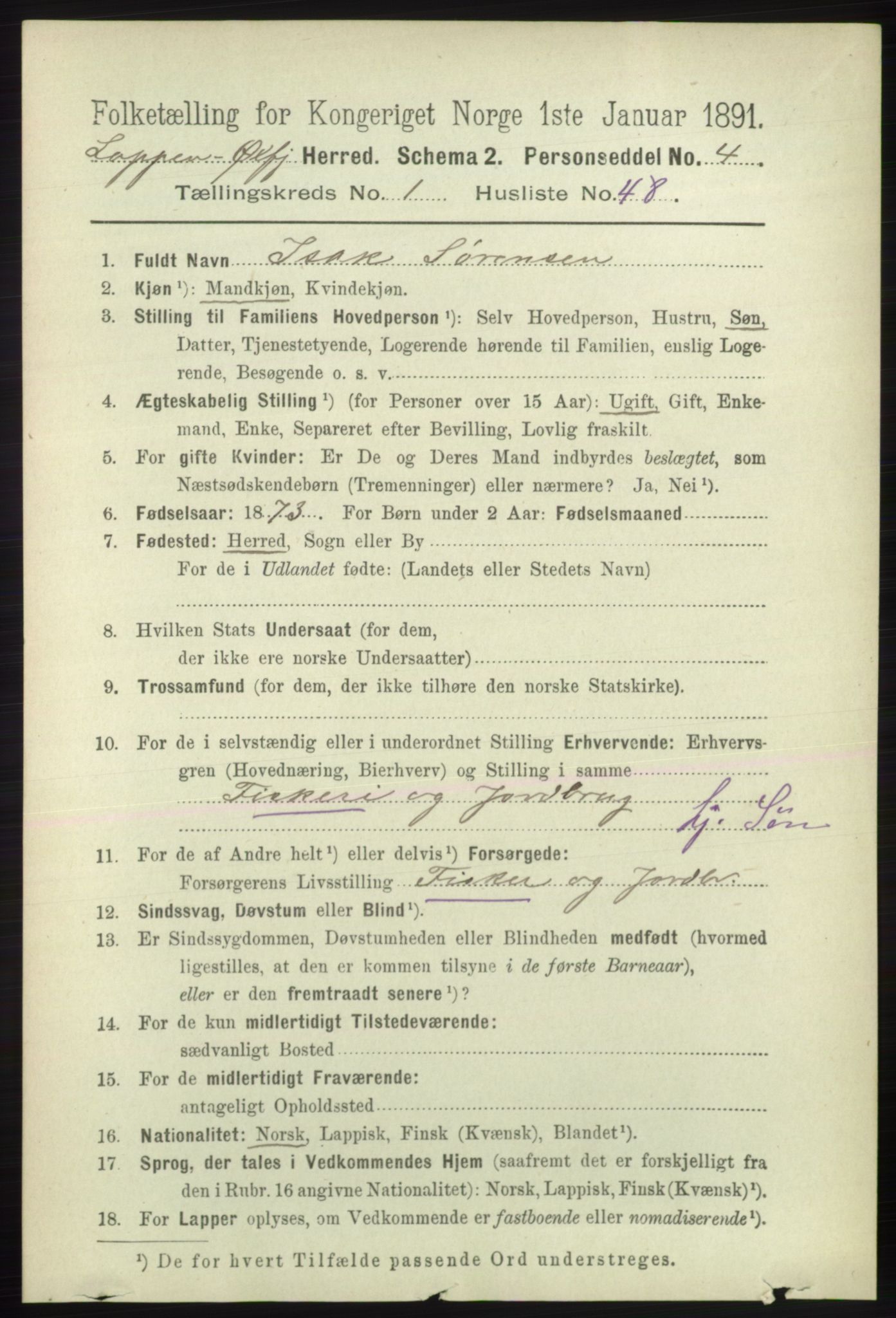 RA, 1891 census for 2014 Loppa, 1891, p. 317