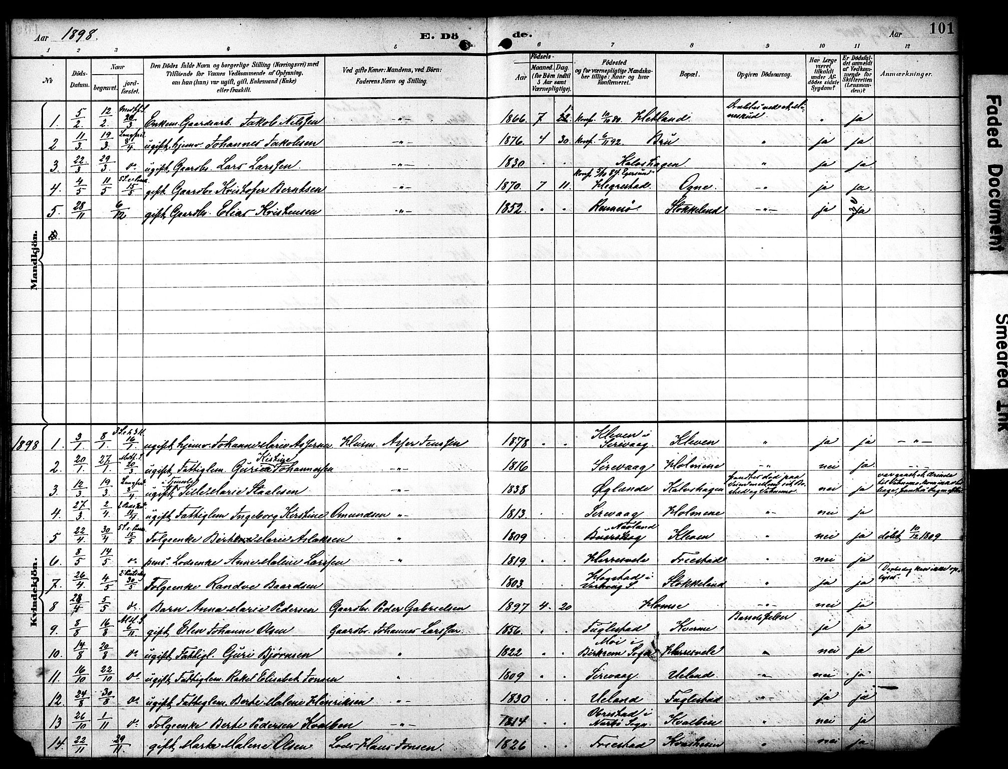 Eigersund sokneprestkontor, SAST/A-101807/S08/L0020: Parish register (official) no. A 19, 1893-1910, p. 101