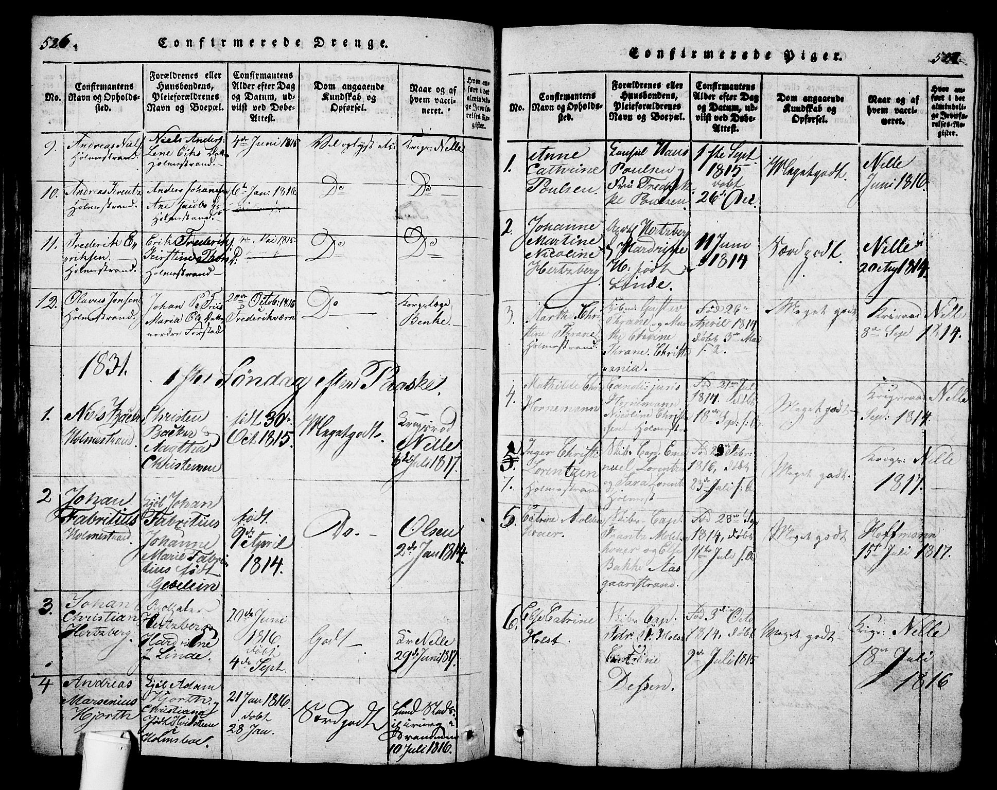Holmestrand kirkebøker, SAKO/A-346/G/Ga/L0001: Parish register (copy) no. 1, 1814-1848, p. 526-527
