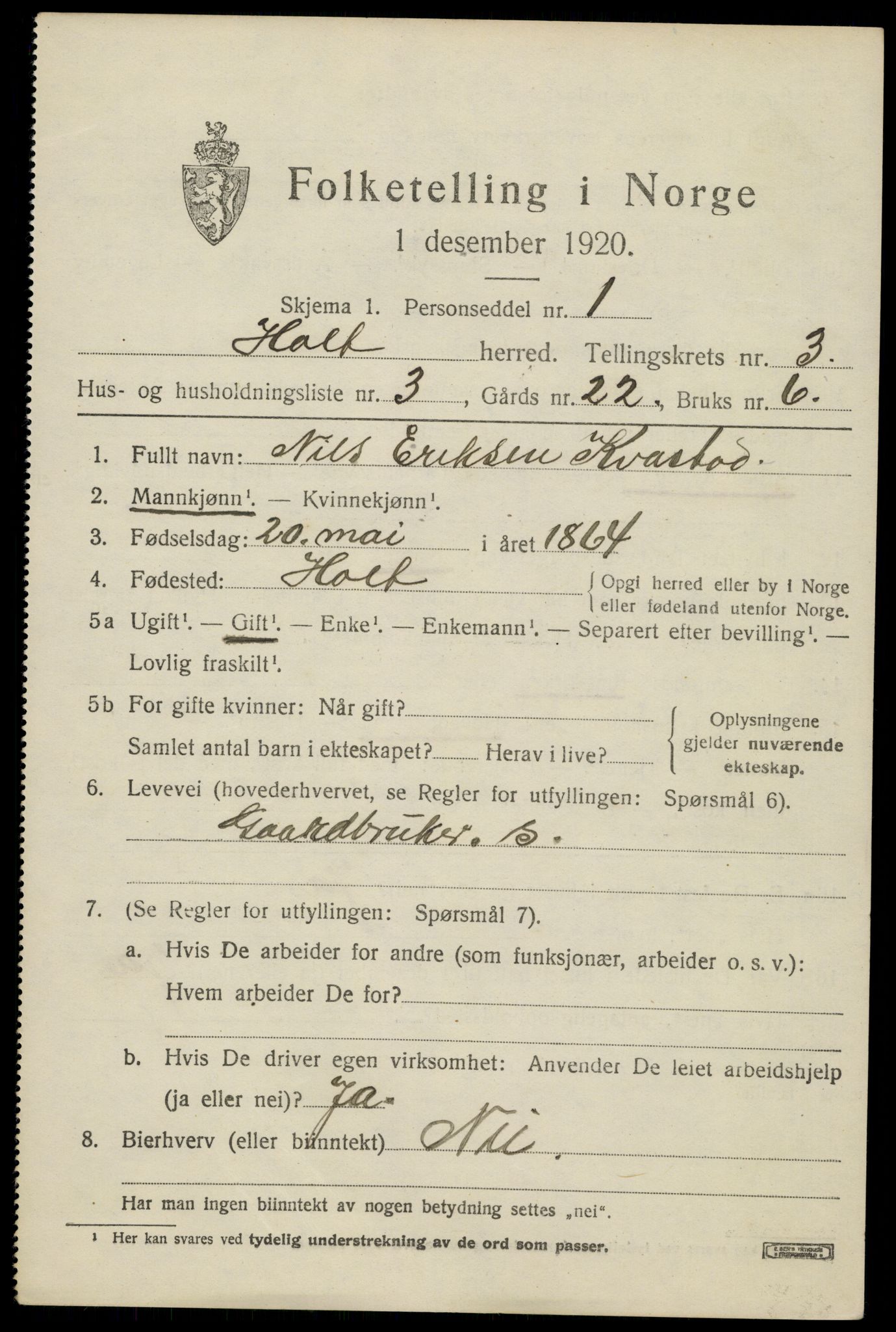 SAK, 1920 census for Holt, 1920, p. 2410