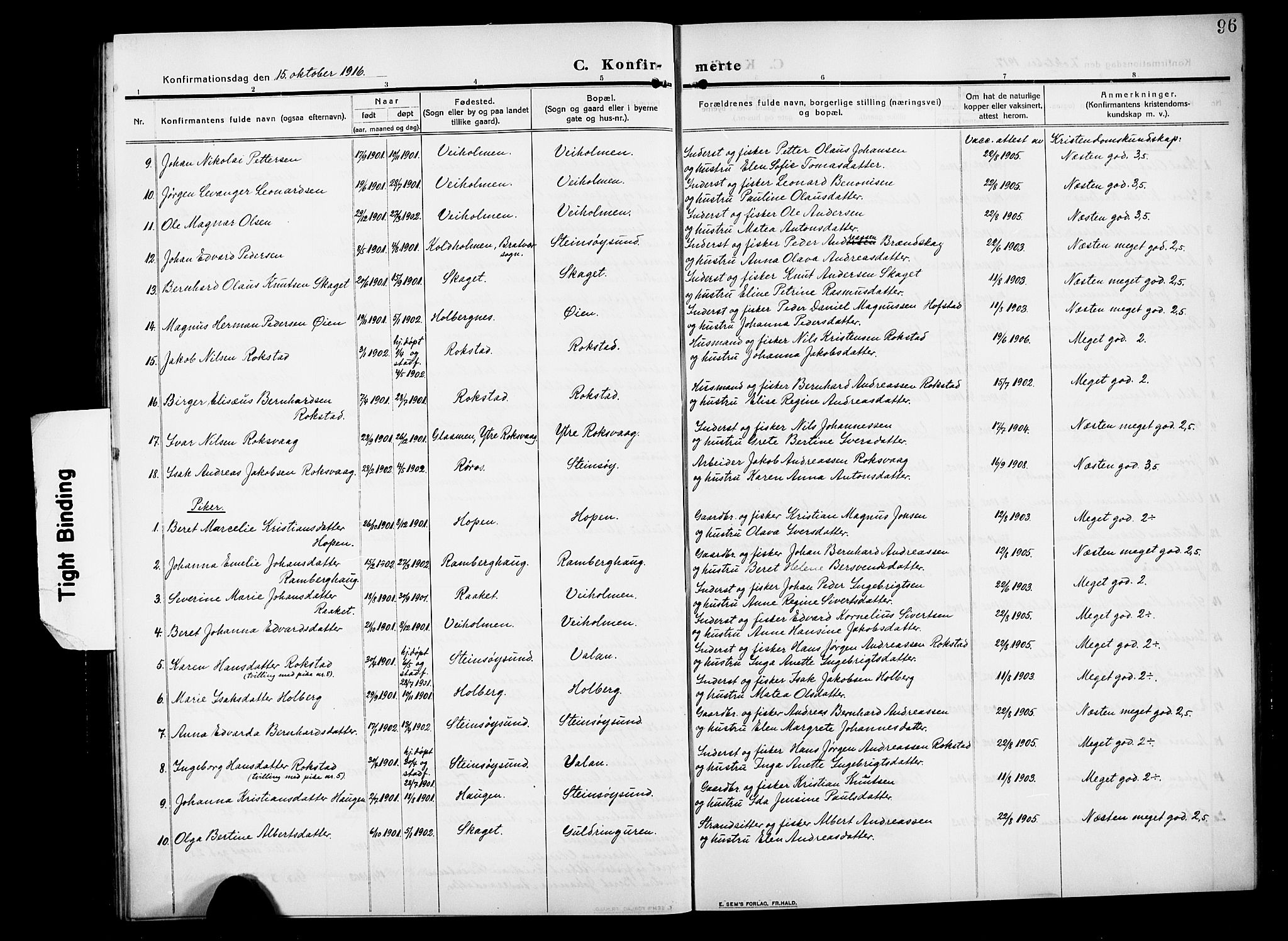 Ministerialprotokoller, klokkerbøker og fødselsregistre - Møre og Romsdal, SAT/A-1454/583/L0956: Parish register (copy) no. 583C01, 1909-1925, p. 96