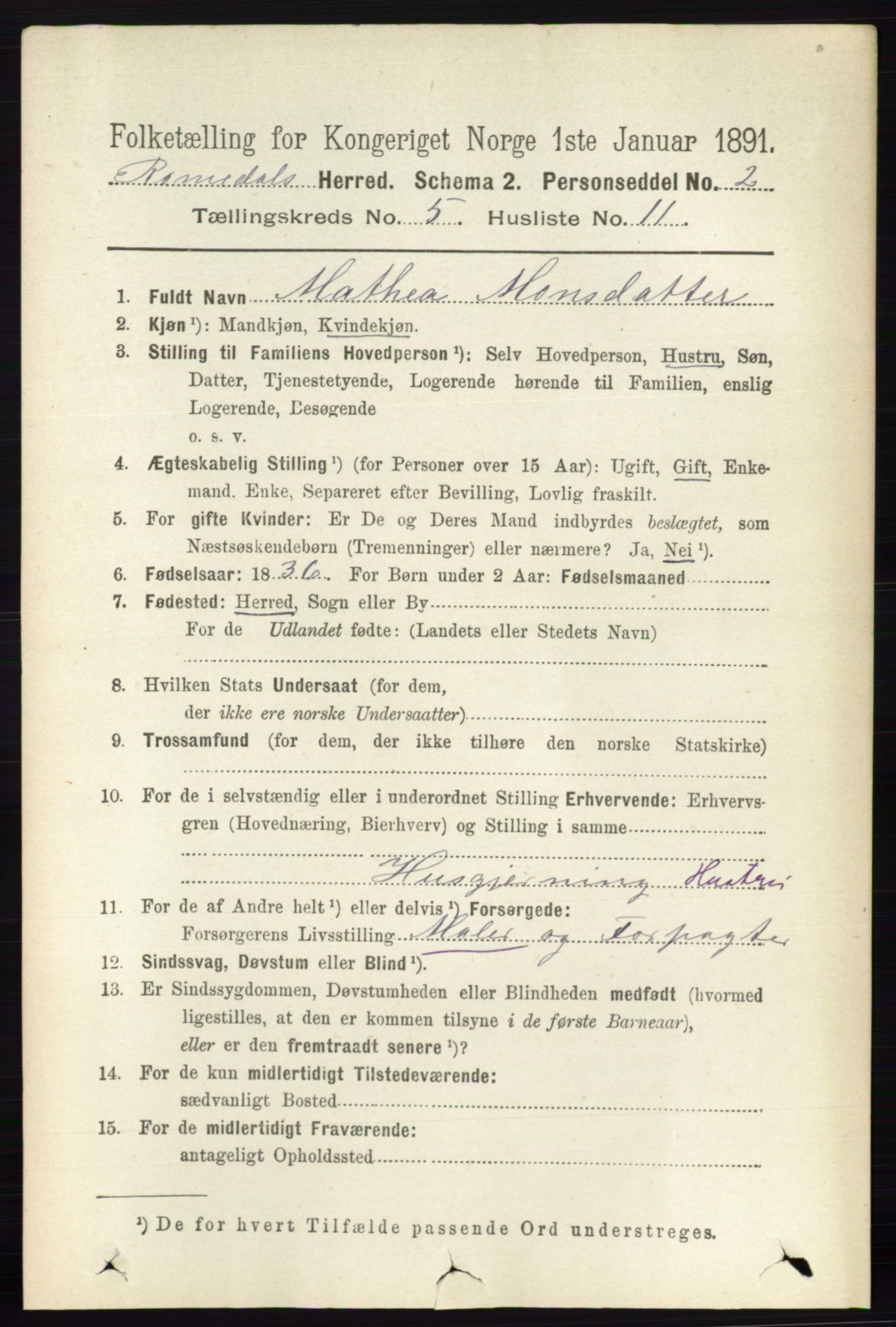 RA, 1891 census for 0416 Romedal, 1891, p. 2513