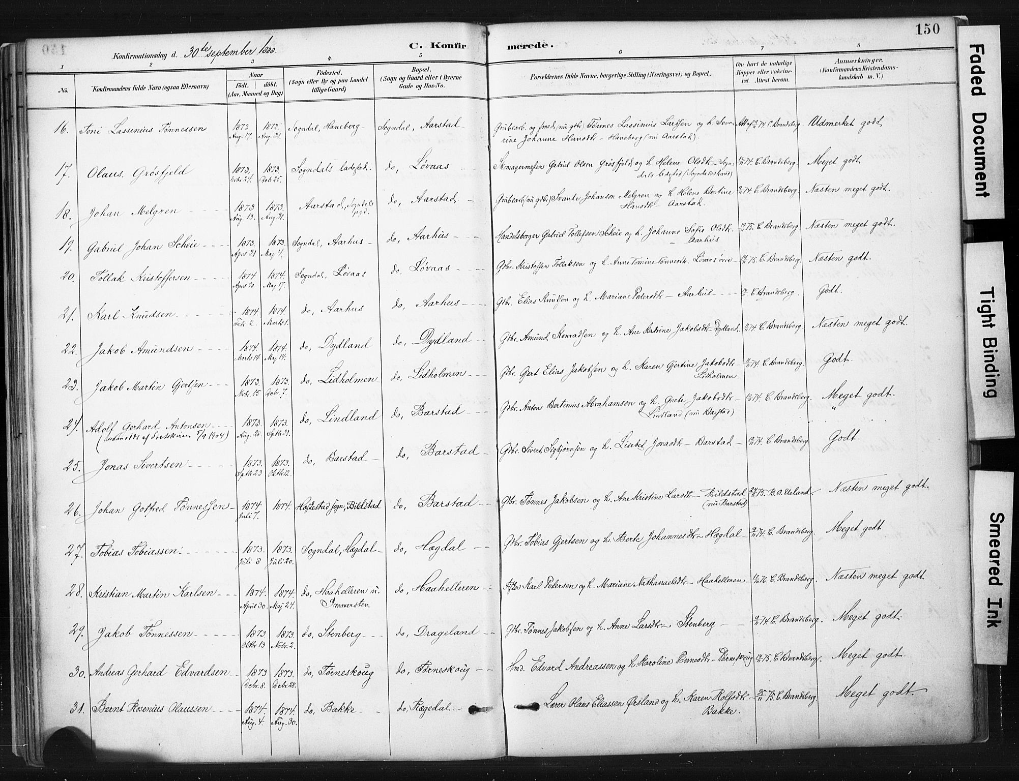 Sokndal sokneprestkontor, AV/SAST-A-101808: Parish register (official) no. A 11.1, 1887-1905, p. 150