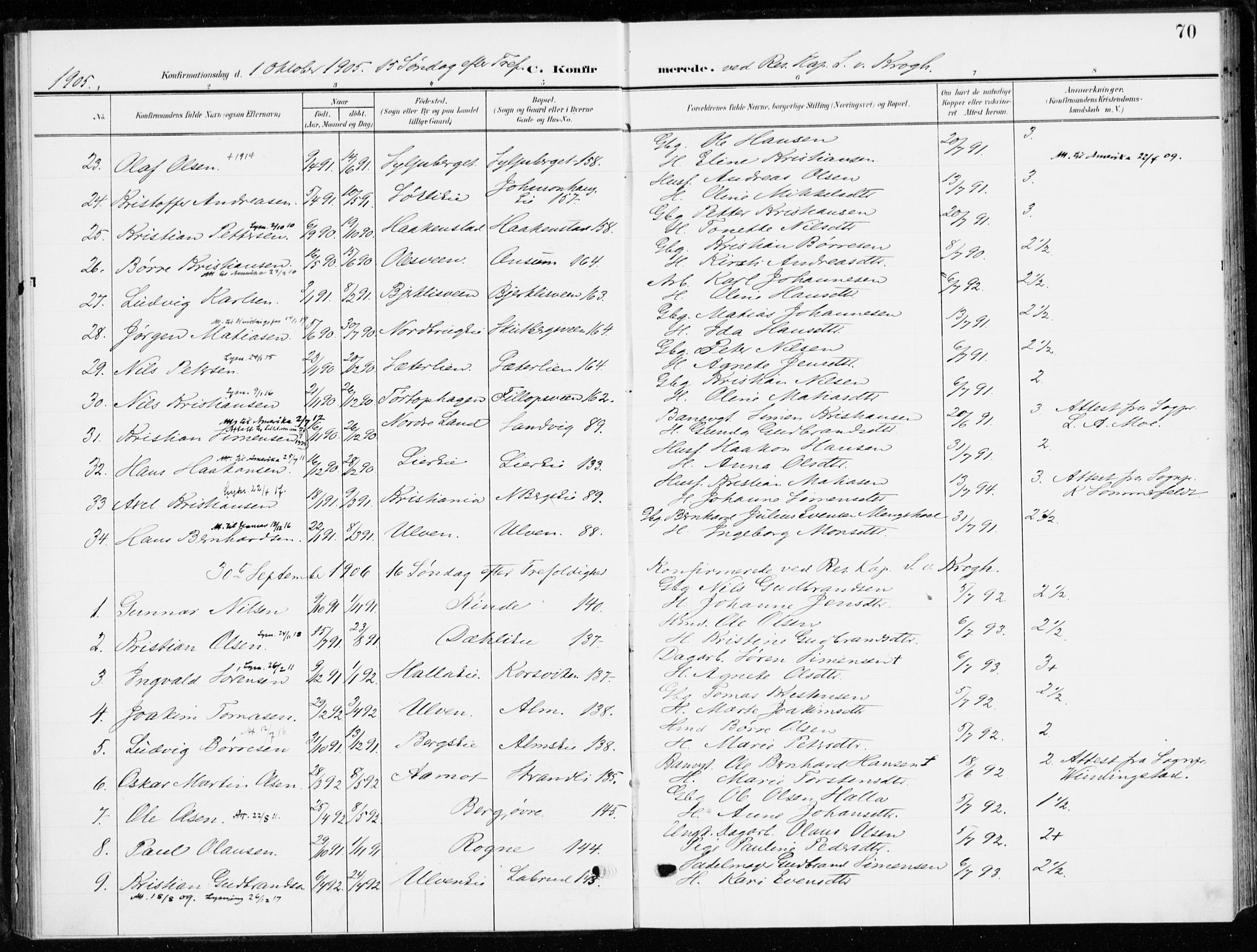 Ringsaker prestekontor, SAH/PREST-014/K/Ka/L0021: Parish register (official) no. 21, 1905-1920, p. 70