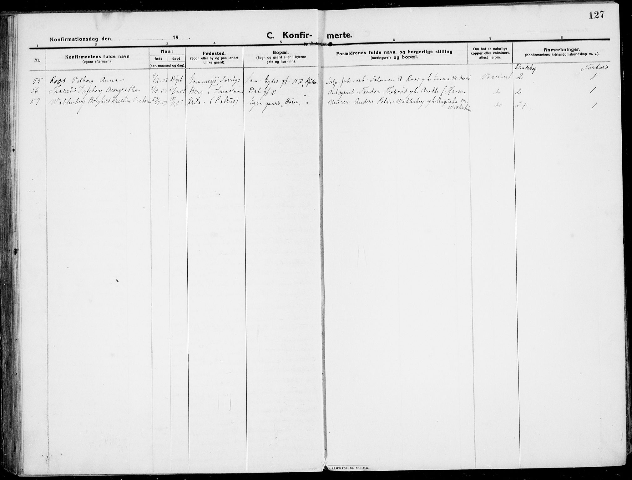 Rjukan kirkebøker, SAKO/A-294/F/Fa/L0002: Parish register (official) no. 2, 1912-1917, p. 127