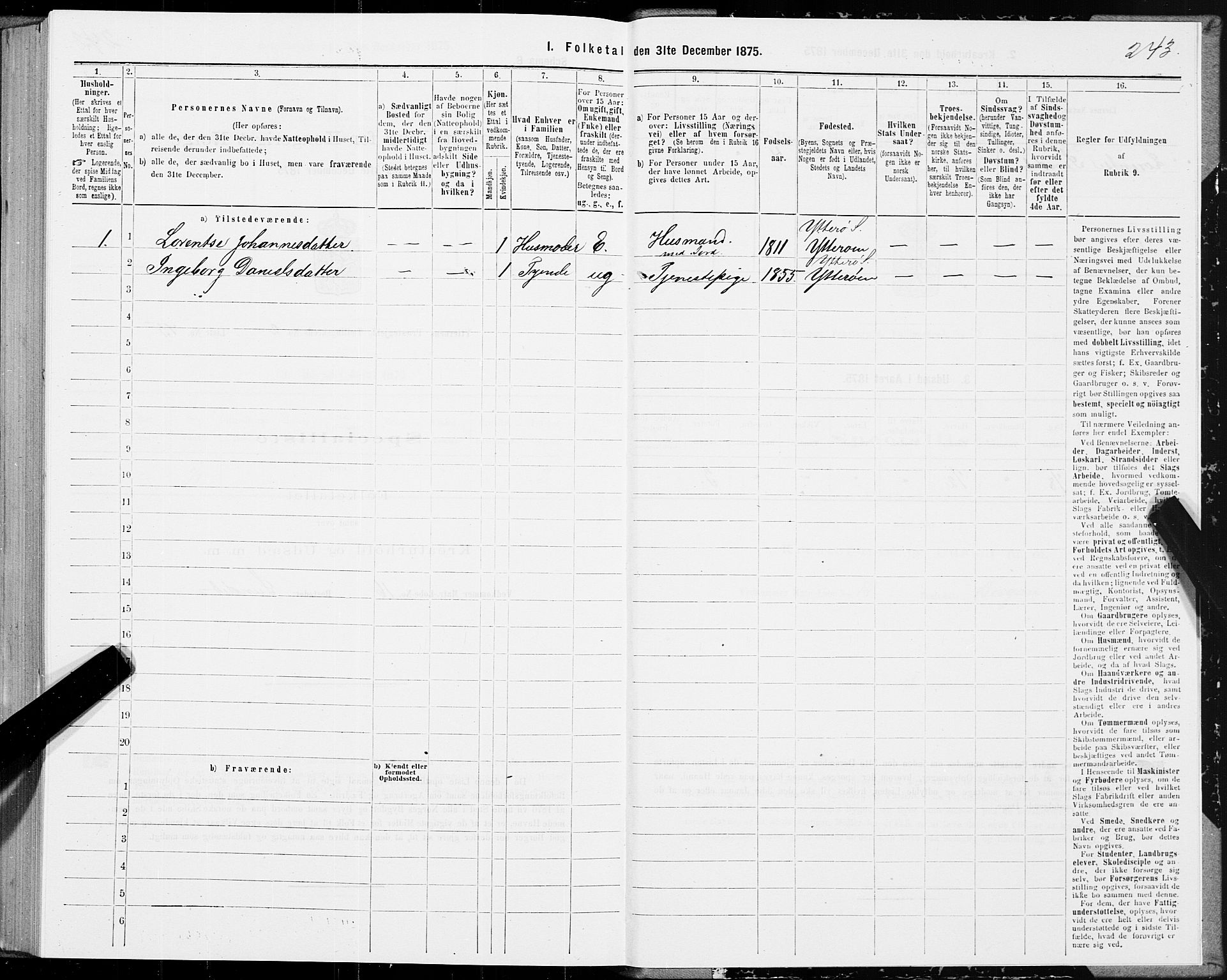 SAT, 1875 census for 1722P Ytterøy, 1875, p. 1243
