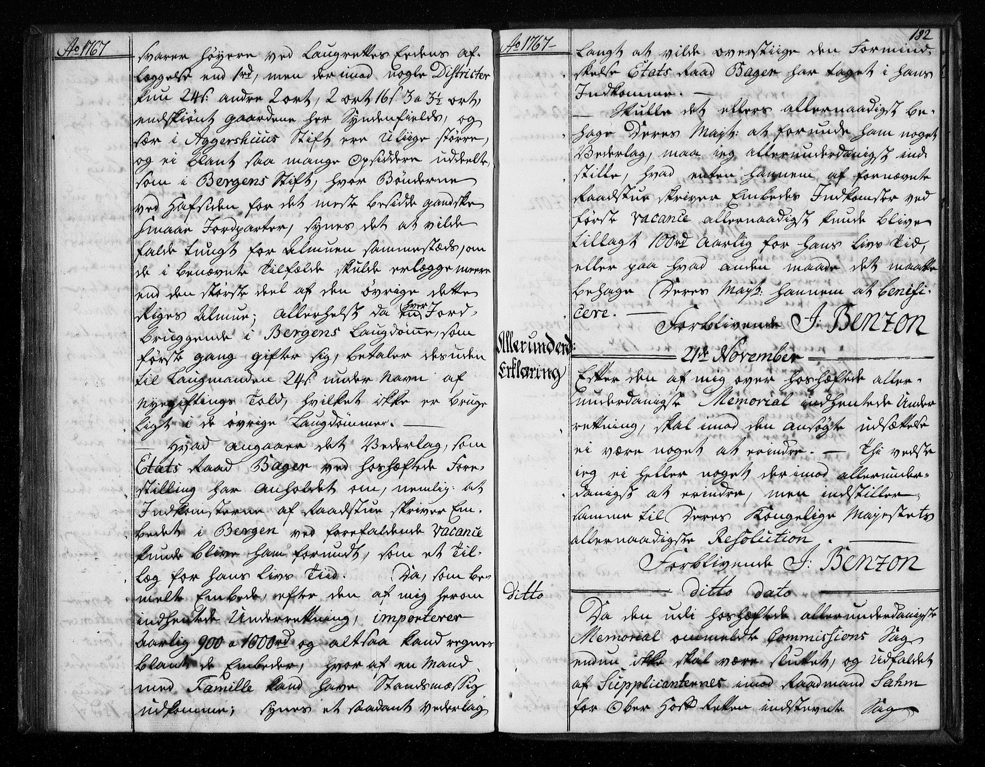 Stattholderembetet 1572-1771, AV/RA-EA-2870/Bf/L0006: Stattholderprotokoll (allmenn kopibok), 1767-1768, p. 181b-182a