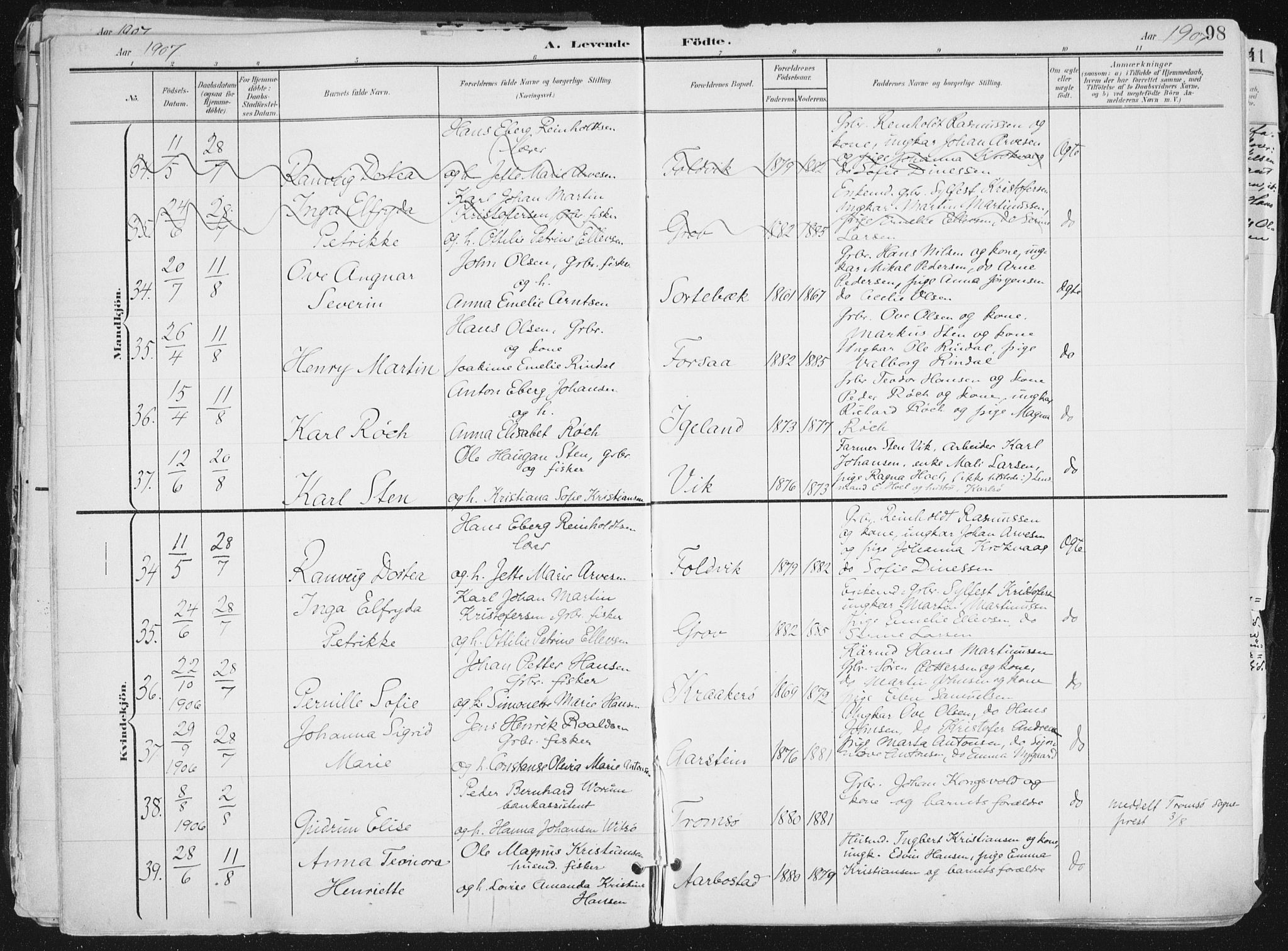 Ibestad sokneprestembete, SATØ/S-0077/H/Ha/Haa/L0017kirke: Parish register (official) no. 17, 1901-1914, p. 98
