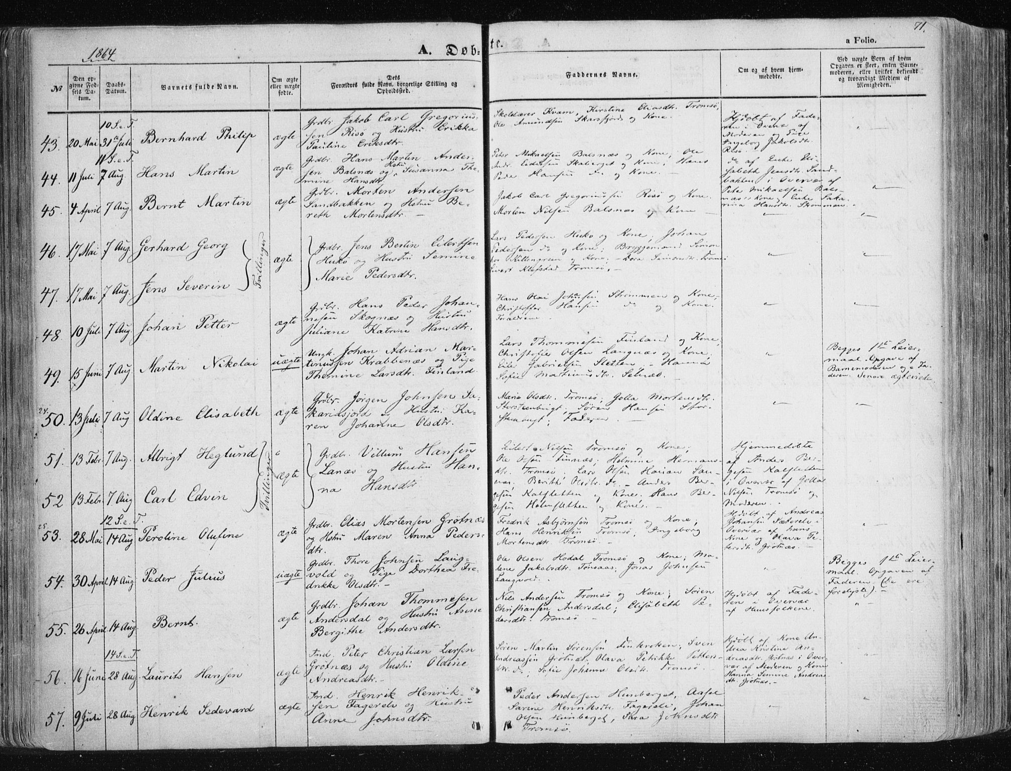 Tromsøysund sokneprestkontor, AV/SATØ-S-1304/G/Ga/L0001kirke: Parish register (official) no. 1, 1856-1867, p. 71