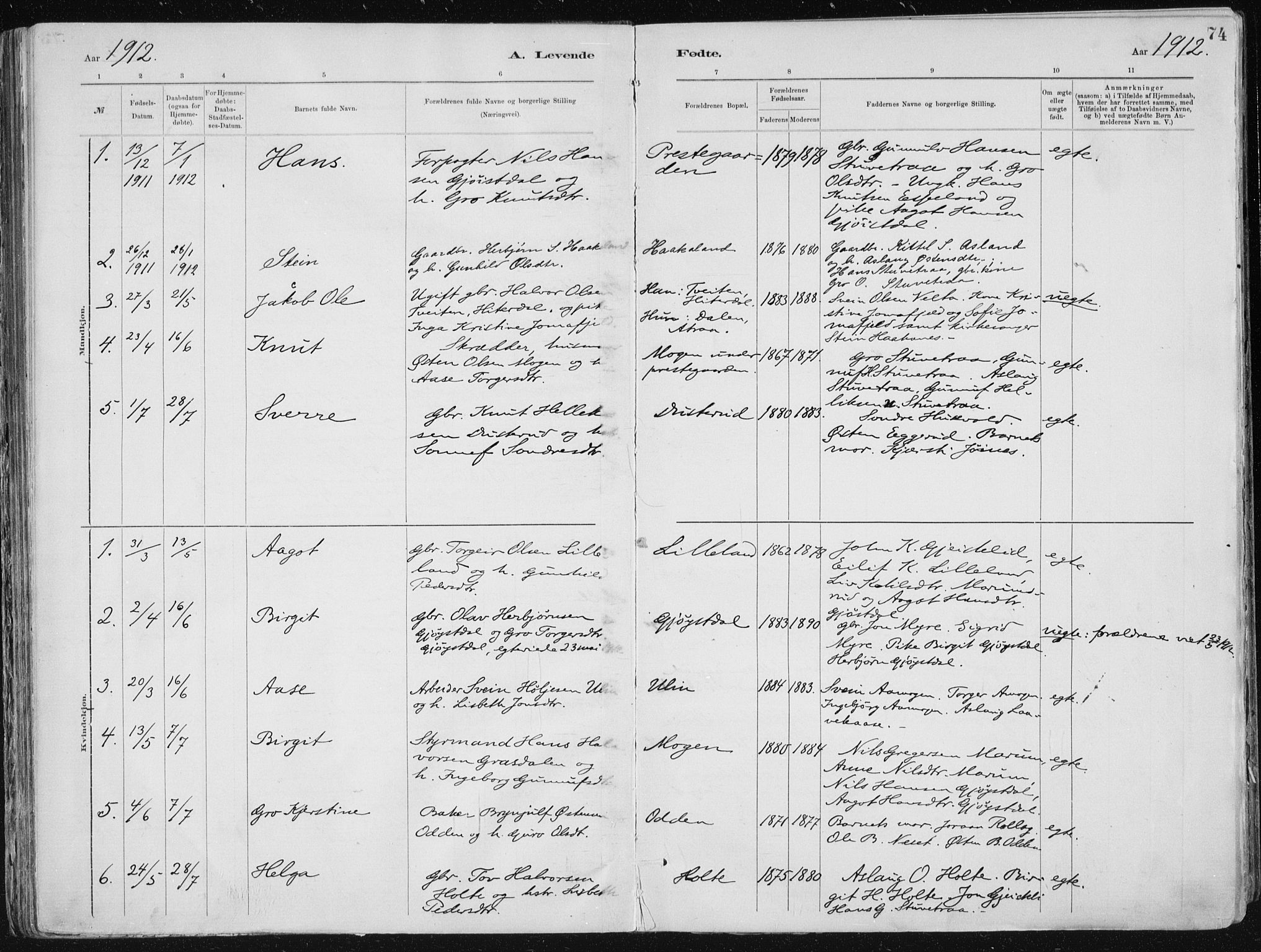 Tinn kirkebøker, AV/SAKO-A-308/F/Fa/L0007: Parish register (official) no. I 7, 1878-1922, p. 74