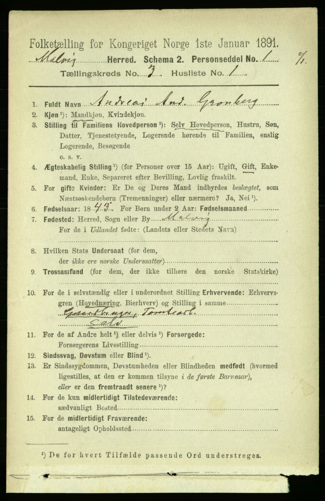 RA, 1891 census for 1663 Malvik, 1891, p. 1501