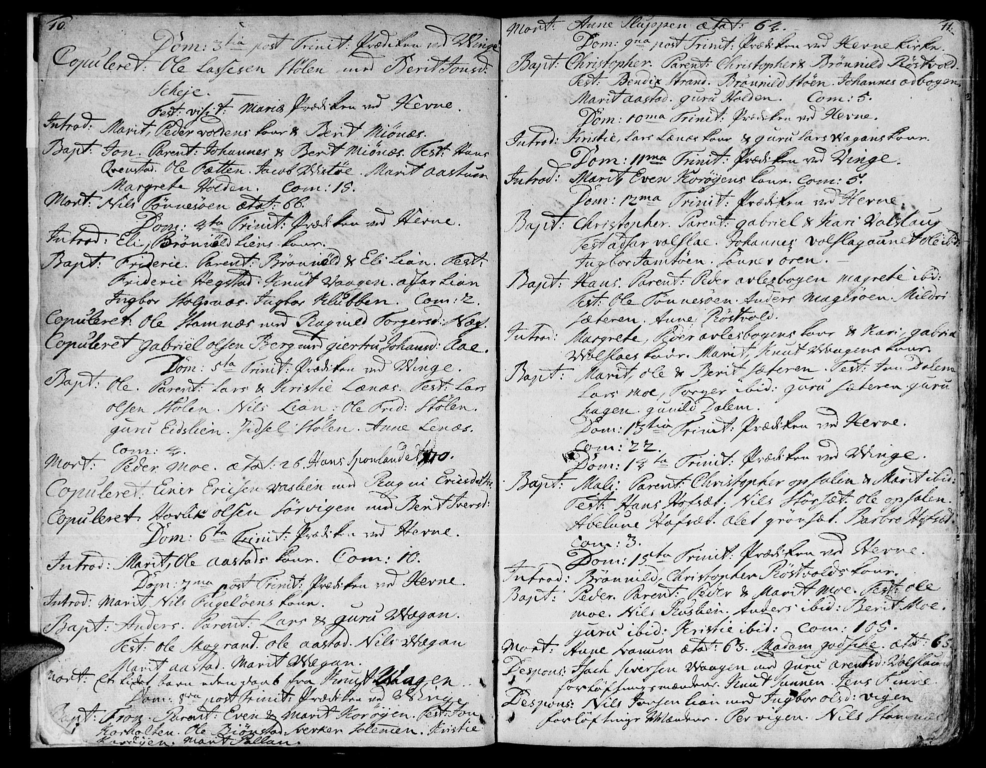 Ministerialprotokoller, klokkerbøker og fødselsregistre - Sør-Trøndelag, SAT/A-1456/630/L0489: Parish register (official) no. 630A02, 1757-1794, p. 10-11