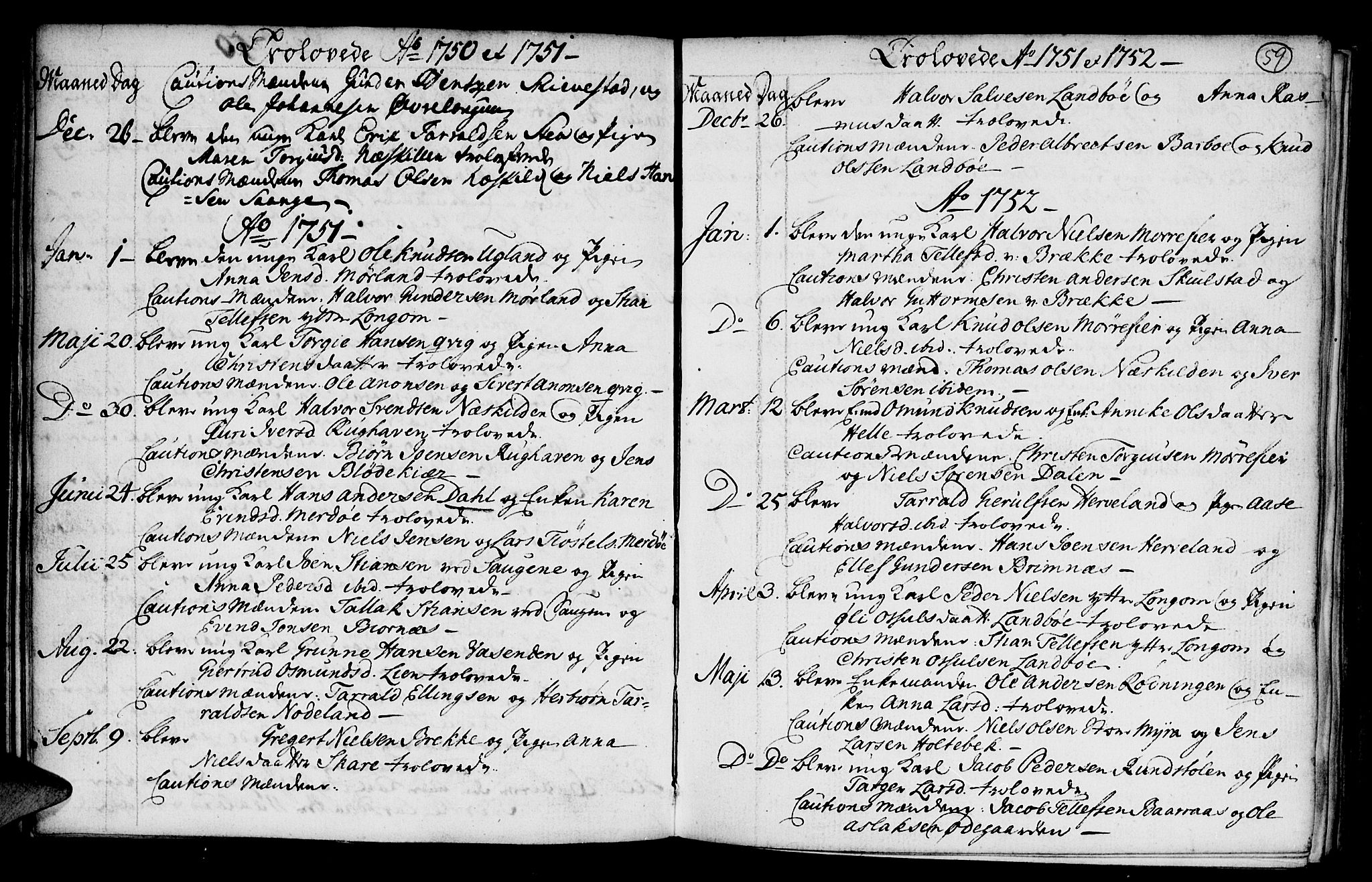 Austre Moland sokneprestkontor, SAK/1111-0001/F/Fa/Faa/L0001: Parish register (official) no. A 1, 1747-1764, p. 59