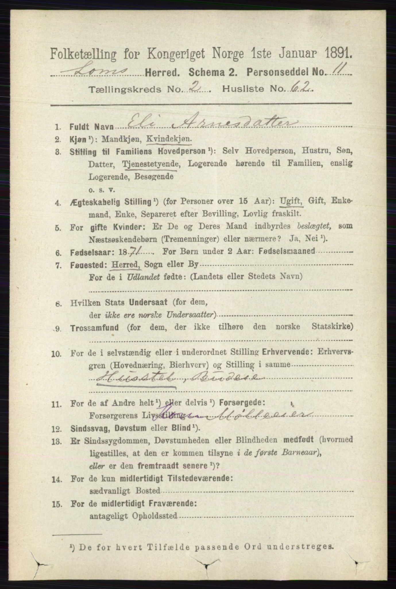 RA, 1891 census for 0514 Lom, 1891, p. 1216