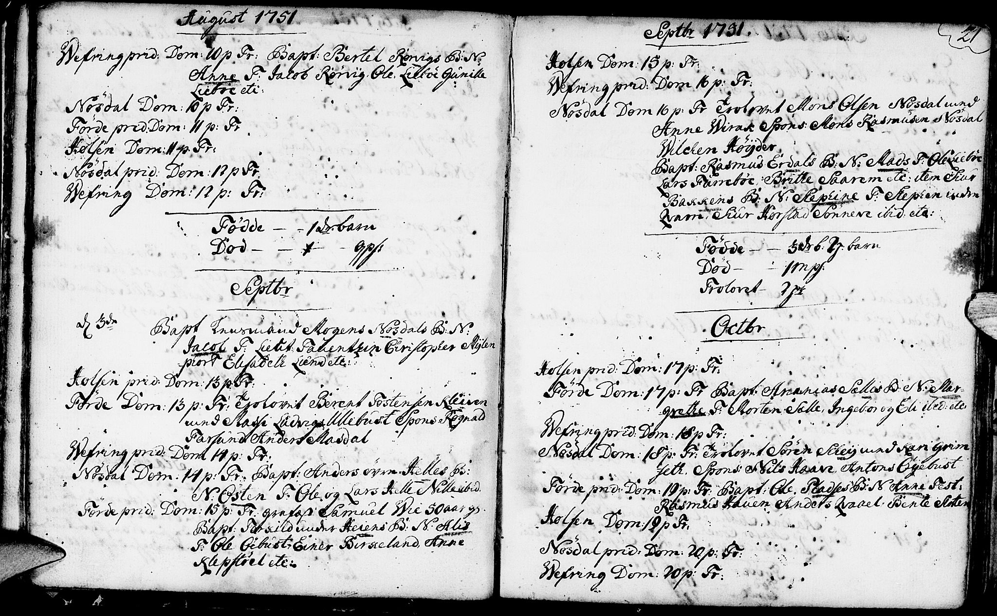 Førde sokneprestembete, SAB/A-79901/H/Haa/Haaa/L0003: Parish register (official) no. A 3, 1749-1764, p. 21