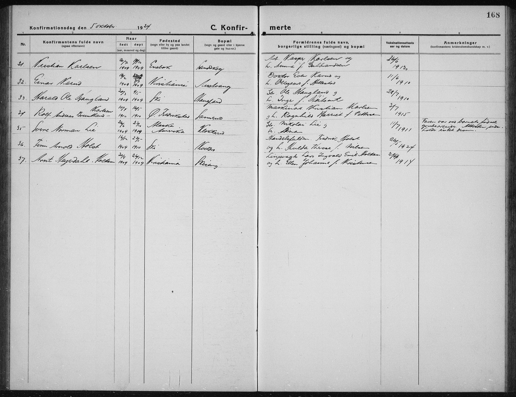 Kråkstad prestekontor Kirkebøker, AV/SAO-A-10125a/G/Gb/L0002: Parish register (copy) no. II 2, 1921-1941, p. 168