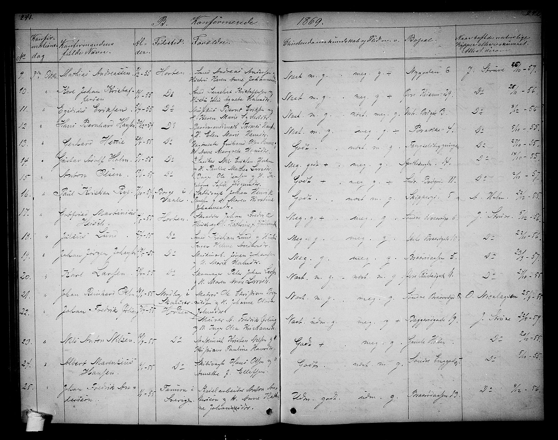 Horten kirkebøker, SAKO/A-348/G/Ga/L0002: Parish register (copy) no. 2, 1864-1871, p. 241-242