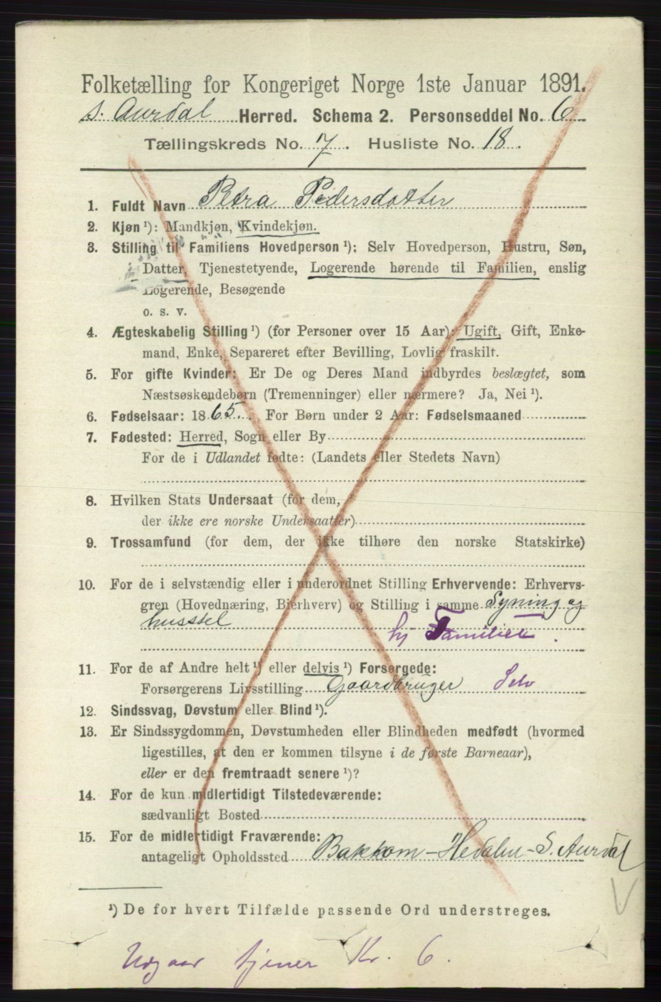 RA, 1891 census for 0540 Sør-Aurdal, 1891, p. 4517