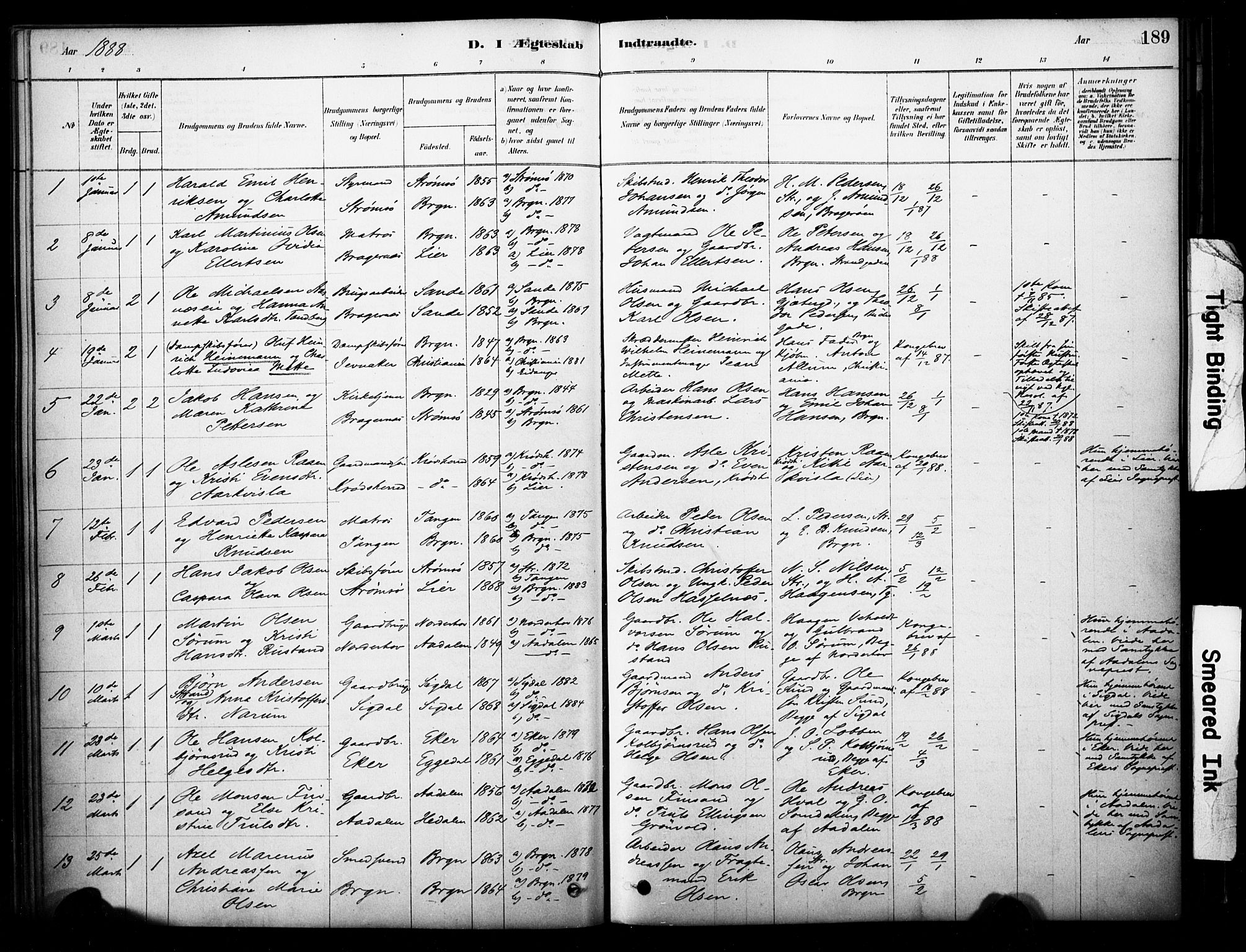 Bragernes kirkebøker, AV/SAKO-A-6/F/Fc/L0005: Parish register (official) no. III 5, 1878-1890, p. 189