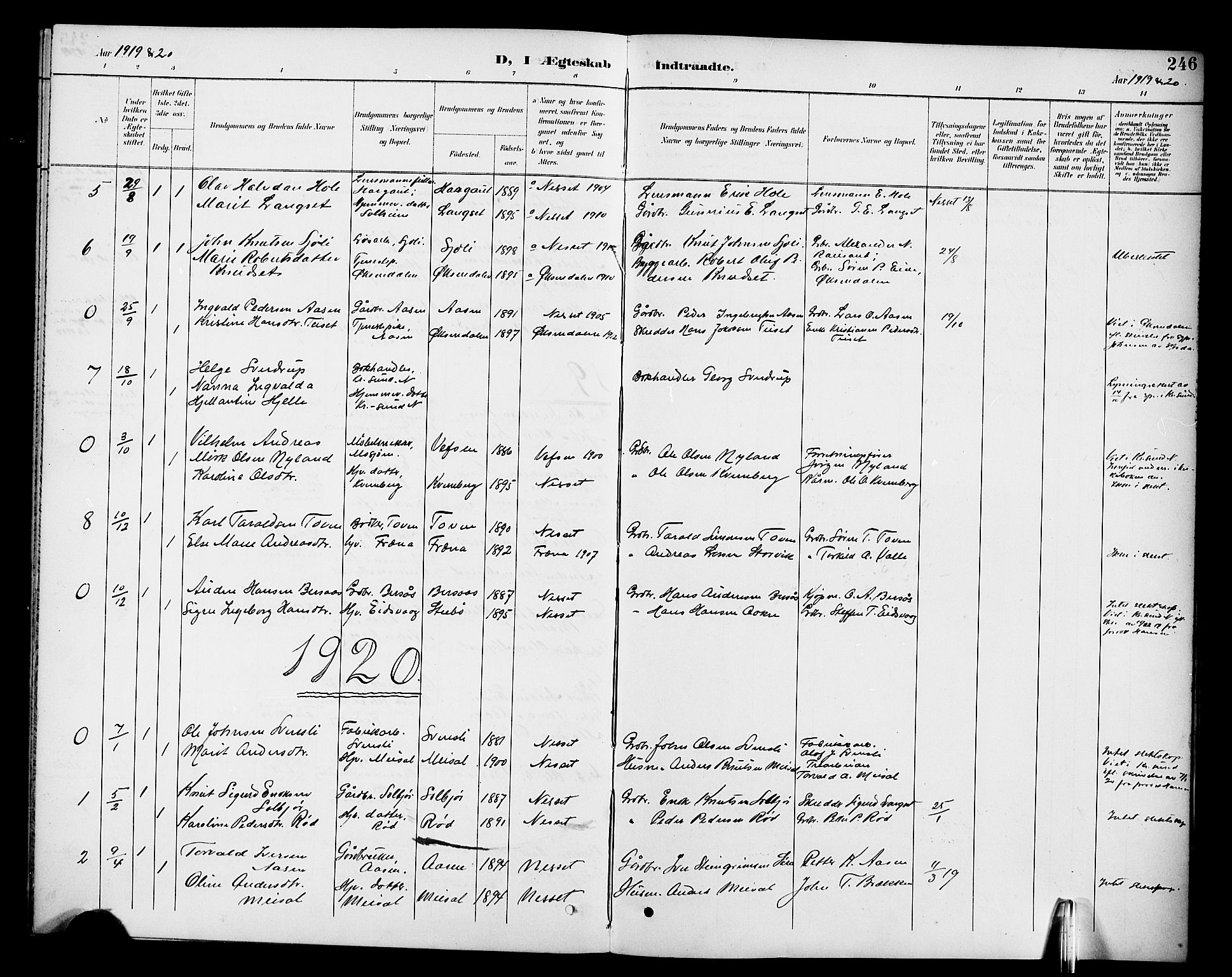 Ministerialprotokoller, klokkerbøker og fødselsregistre - Møre og Romsdal, SAT/A-1454/551/L0632: Parish register (copy) no. 551C04, 1894-1920, p. 246