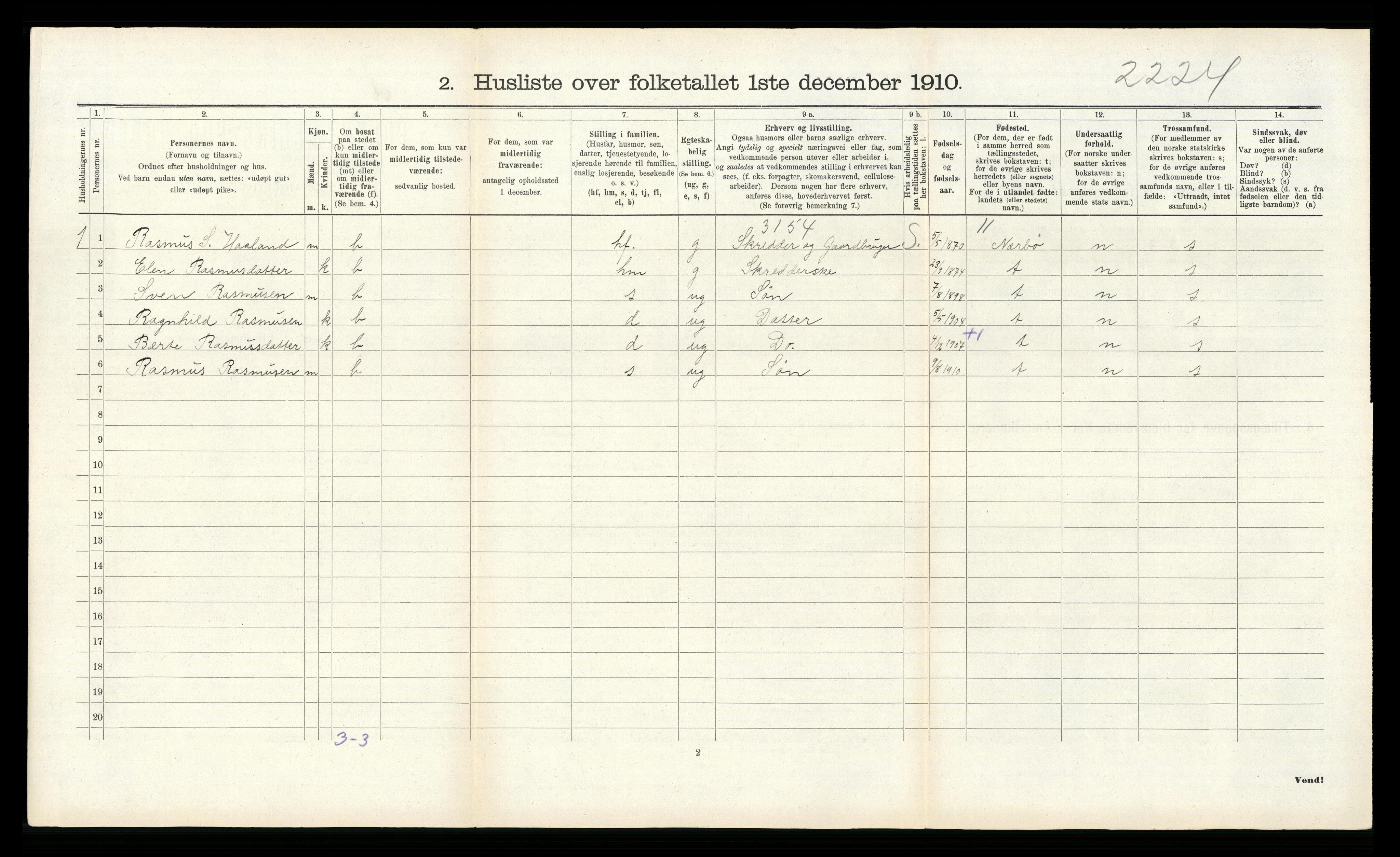 RA, 1910 census for Varhaug, 1910, p. 348