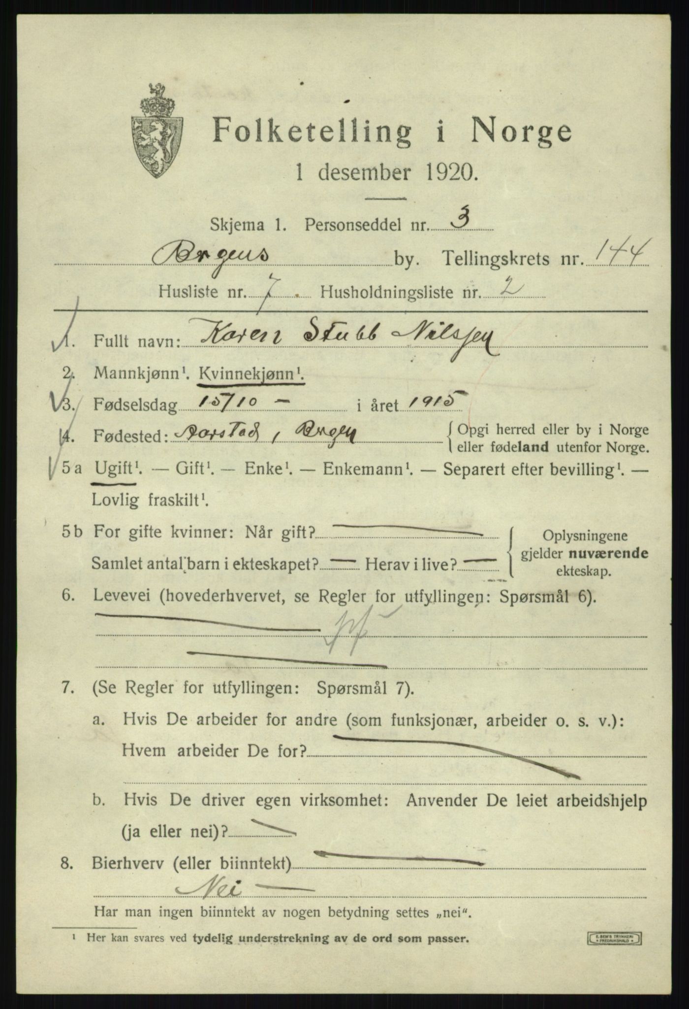 SAB, 1920 census for Bergen, 1920, p. 240830