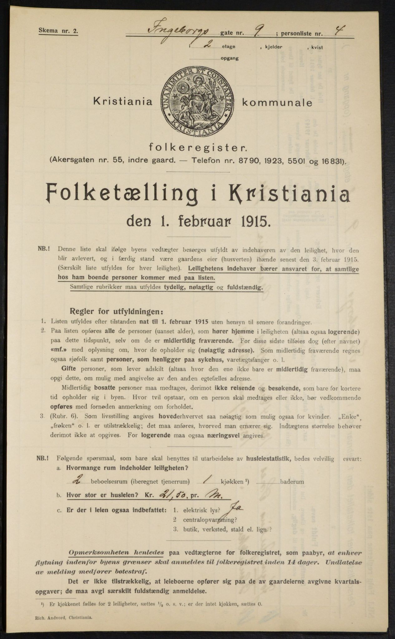 OBA, Municipal Census 1915 for Kristiania, 1915, p. 43288