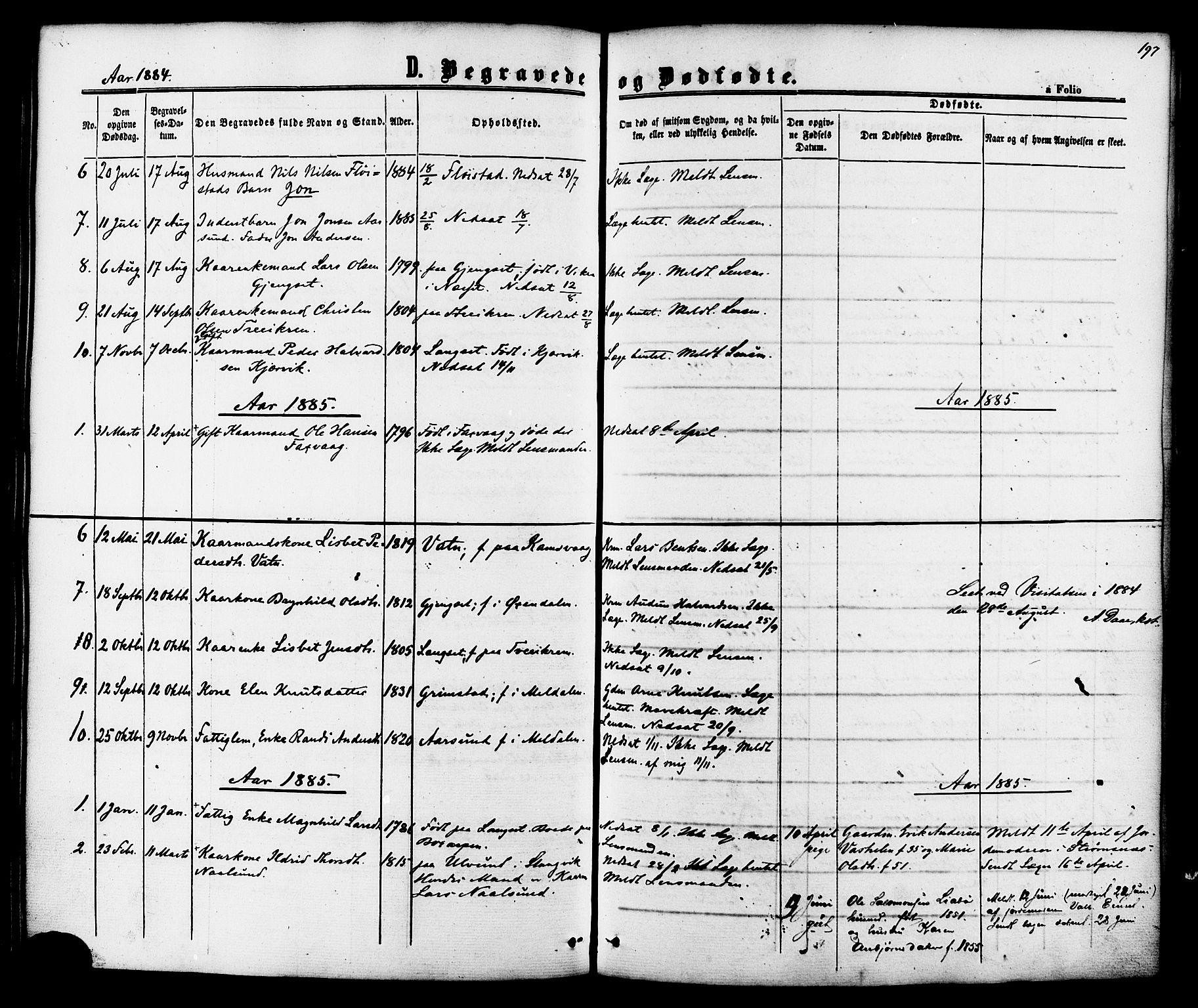 Ministerialprotokoller, klokkerbøker og fødselsregistre - Møre og Romsdal, AV/SAT-A-1454/587/L0999: Parish register (official) no. 587A01, 1864-1886, p. 197