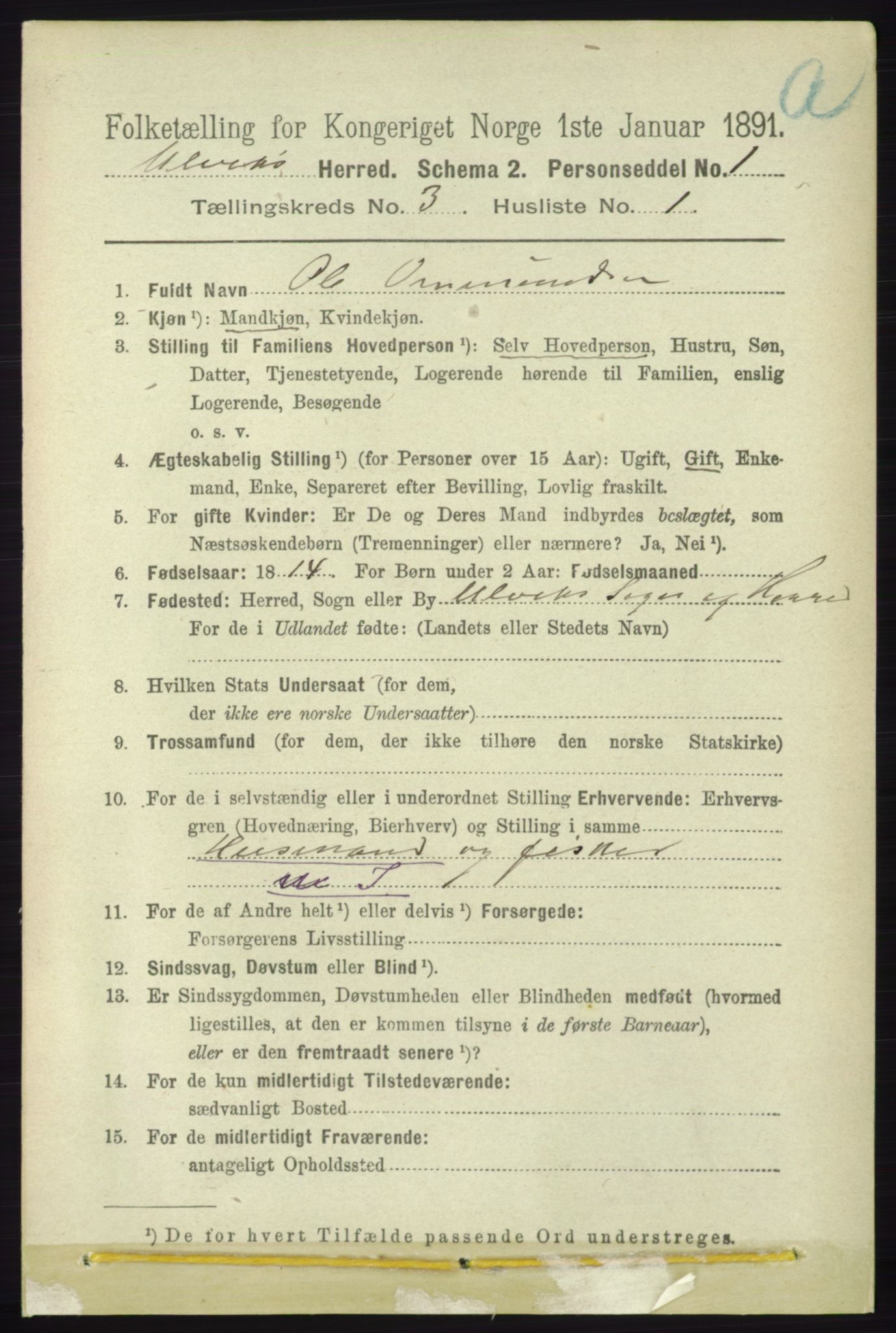 RA, 1891 census for 1233 Ulvik, 1891, p. 338