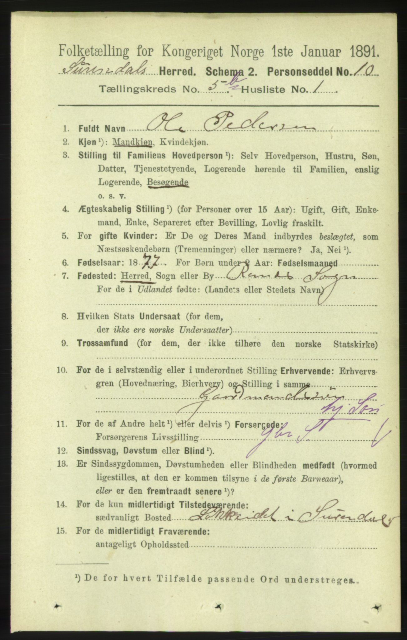 RA, 1891 census for 1566 Surnadal, 1891, p. 1495