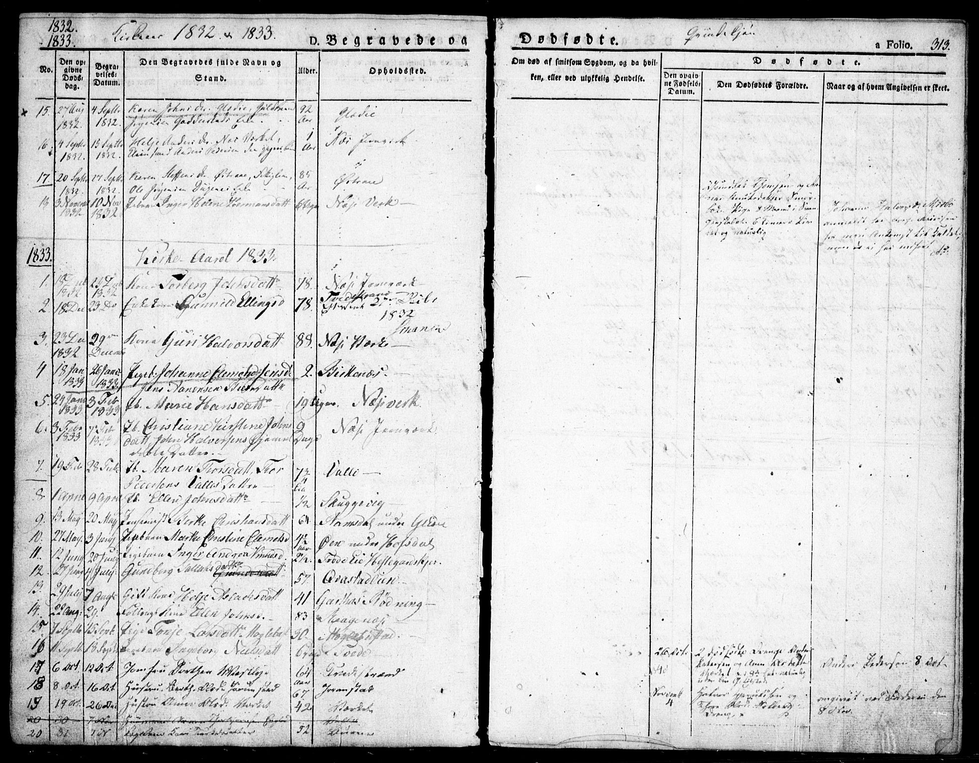 Holt sokneprestkontor, AV/SAK-1111-0021/F/Fa/L0006: Parish register (official) no. A 6, 1820-1835, p. 313