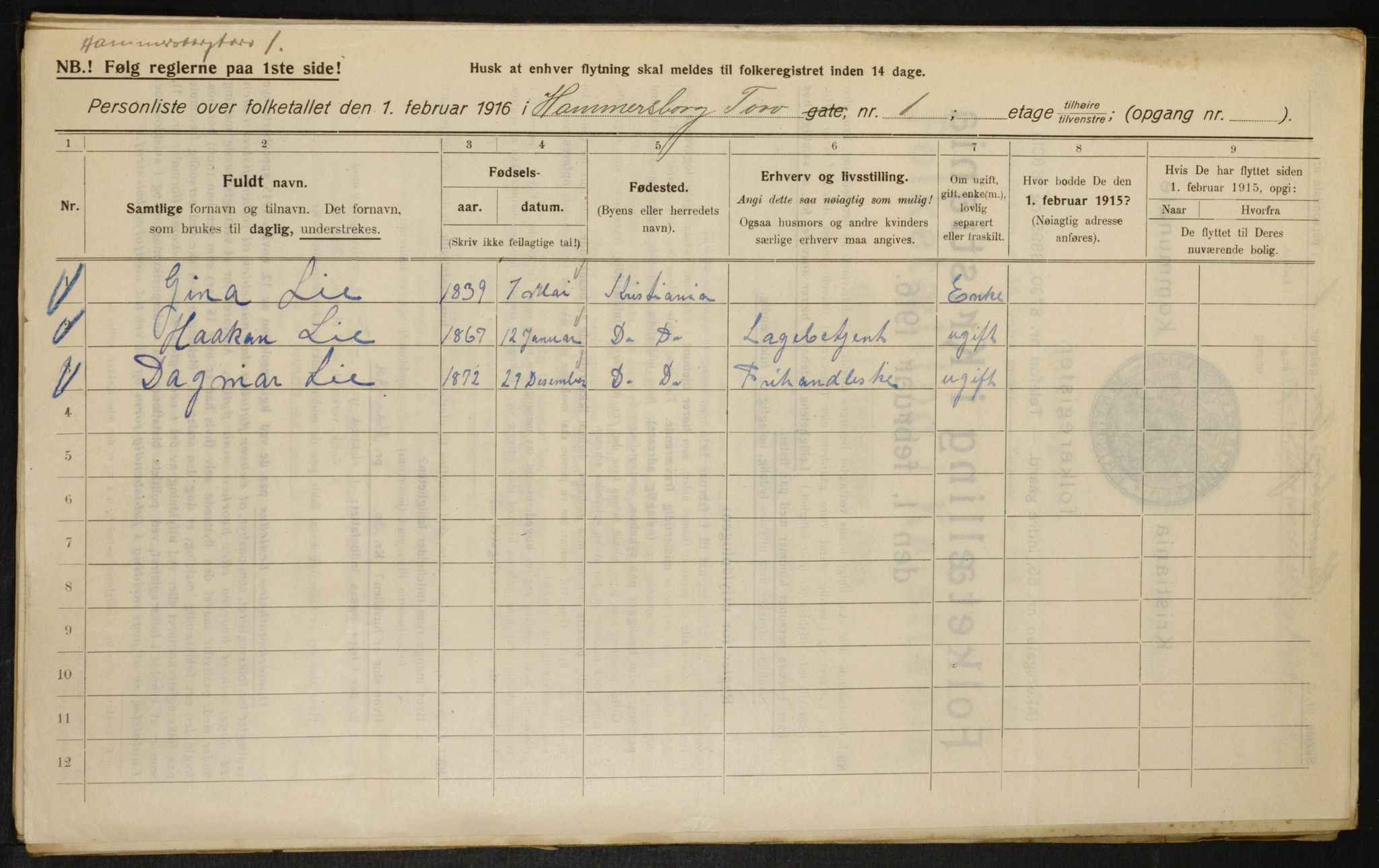 OBA, Municipal Census 1916 for Kristiania, 1916, p. 34987