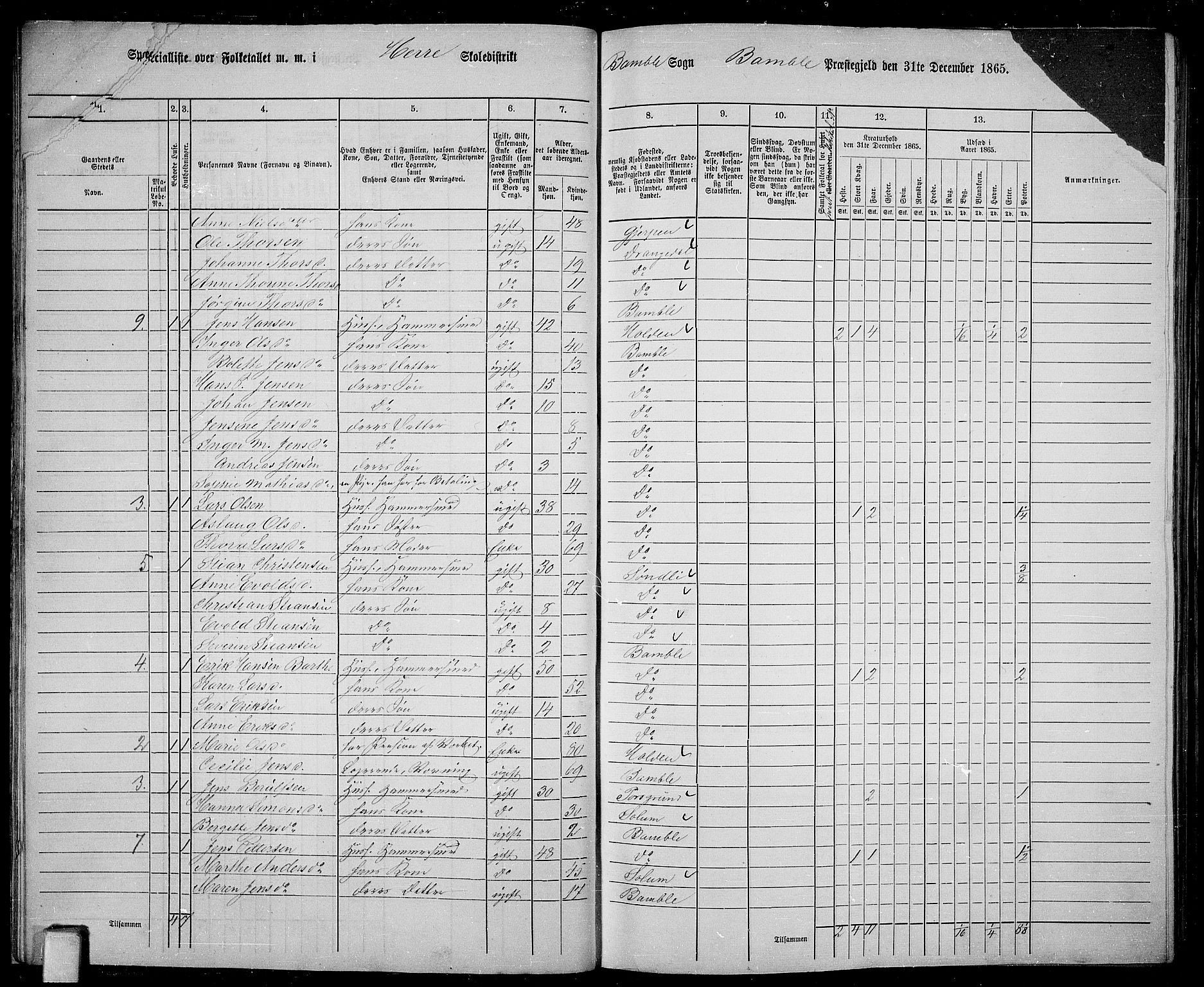 RA, 1865 census for Bamble, 1865, p. 24