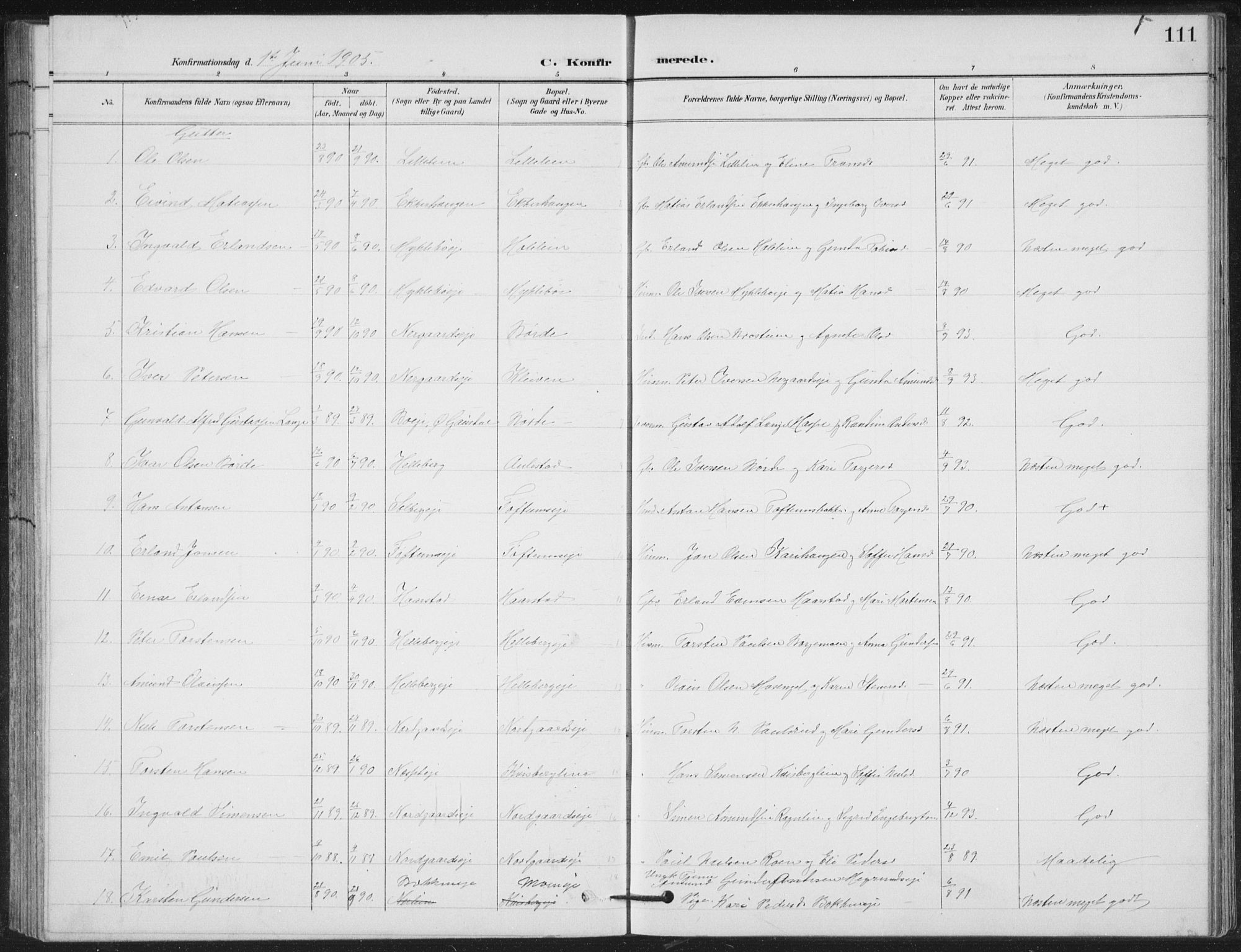 Vestre Gausdal prestekontor, SAH/PREST-094/H/Ha/Hab/L0004: Parish register (copy) no. 4, 1898-1939, p. 111