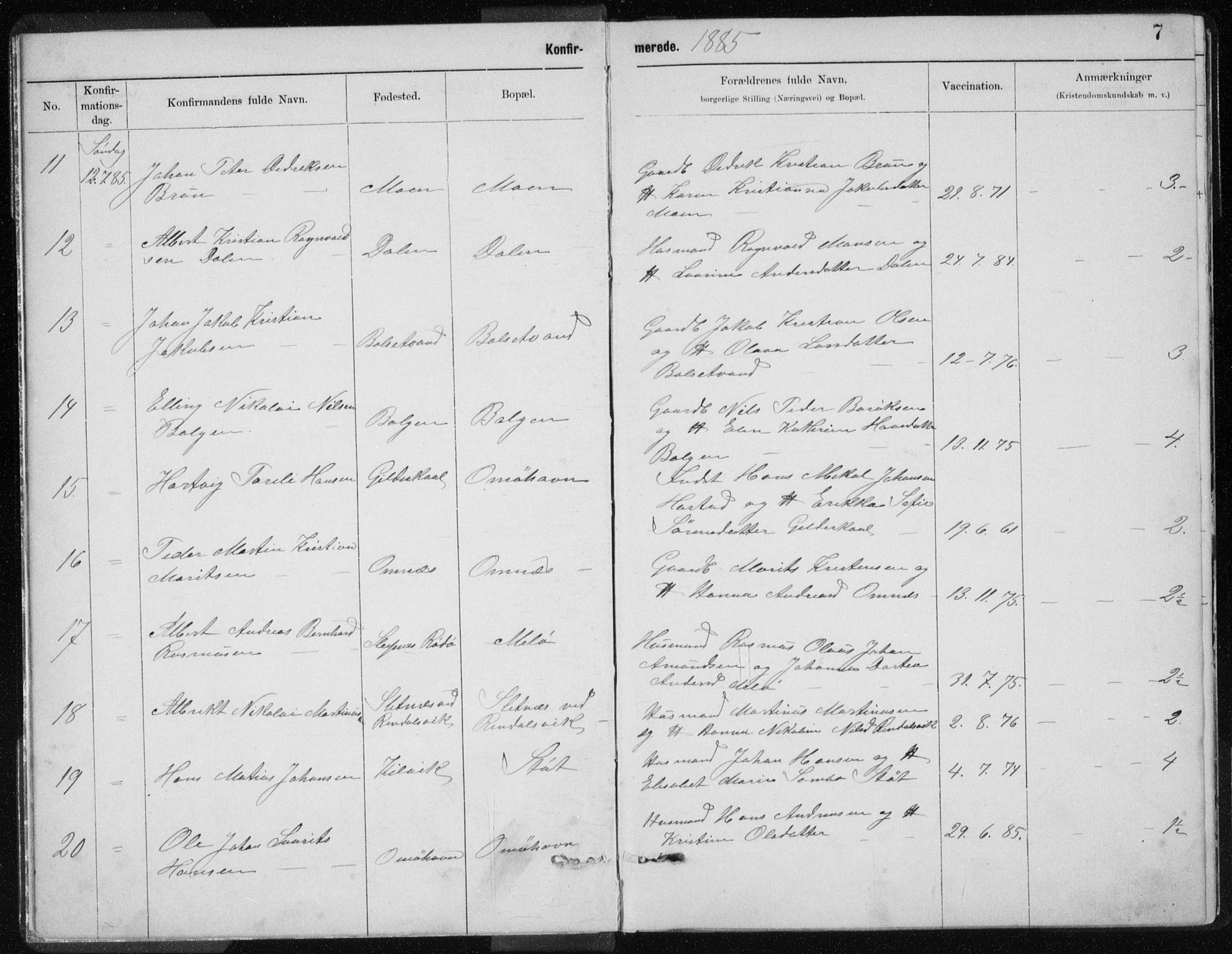 Ministerialprotokoller, klokkerbøker og fødselsregistre - Nordland, SAT/A-1459/843/L0637: Parish register (copy) no. 843C06, 1884-1908, p. 7