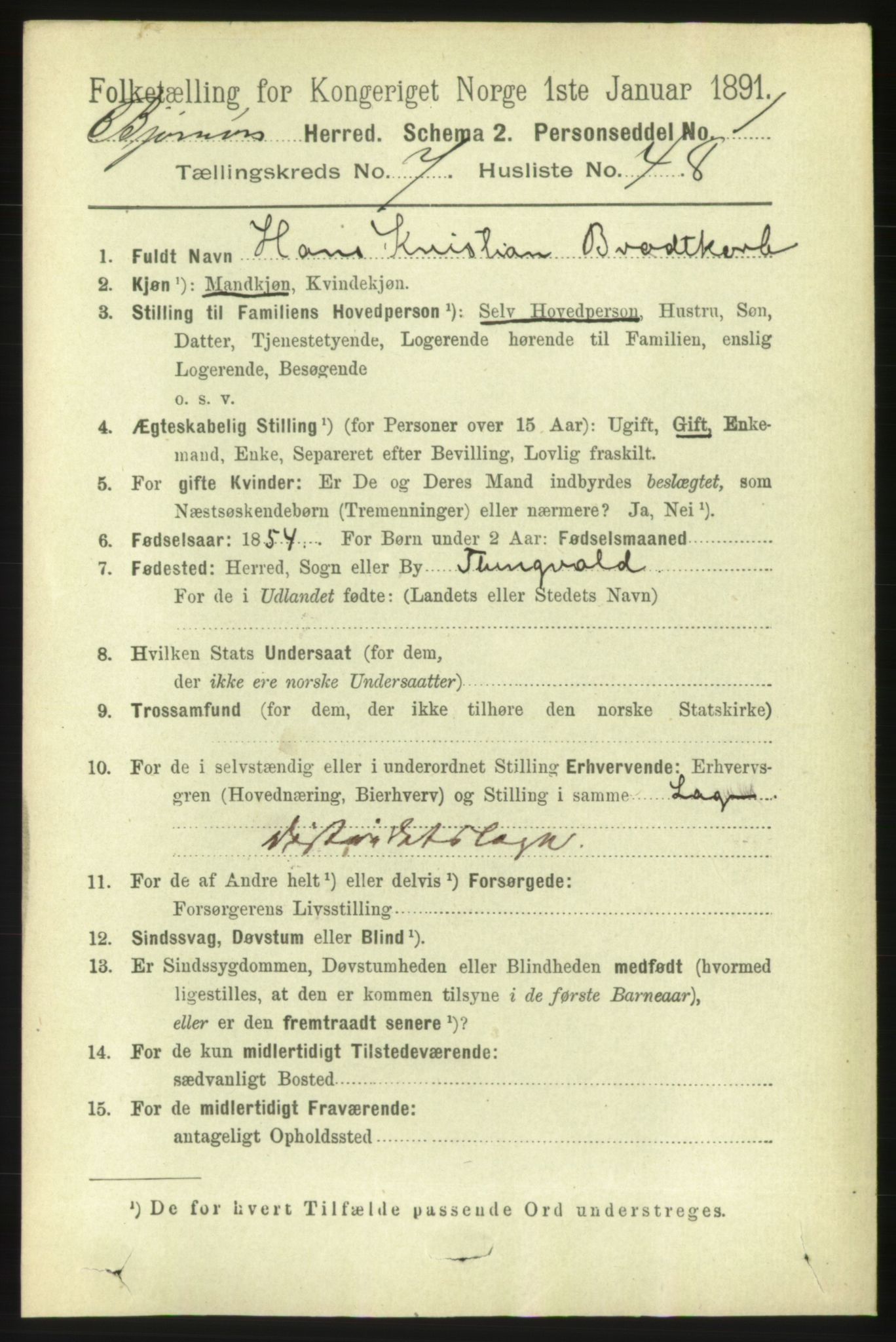 RA, 1891 census for 1632 Bjørnør, 1891, p. 3313