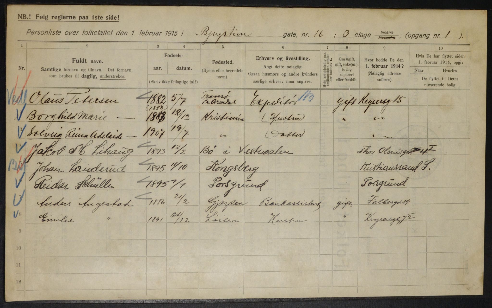 OBA, Municipal Census 1915 for Kristiania, 1915, p. 4607