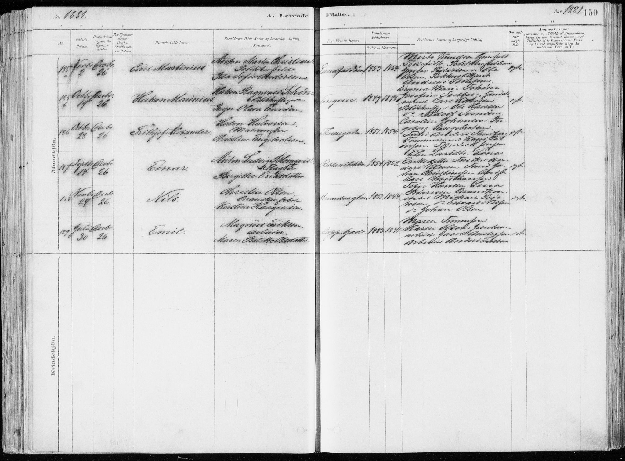 Bragernes kirkebøker, SAKO/A-6/F/Fb/L0006a: Parish register (official) no. II 6A, 1878-1885, p. 150