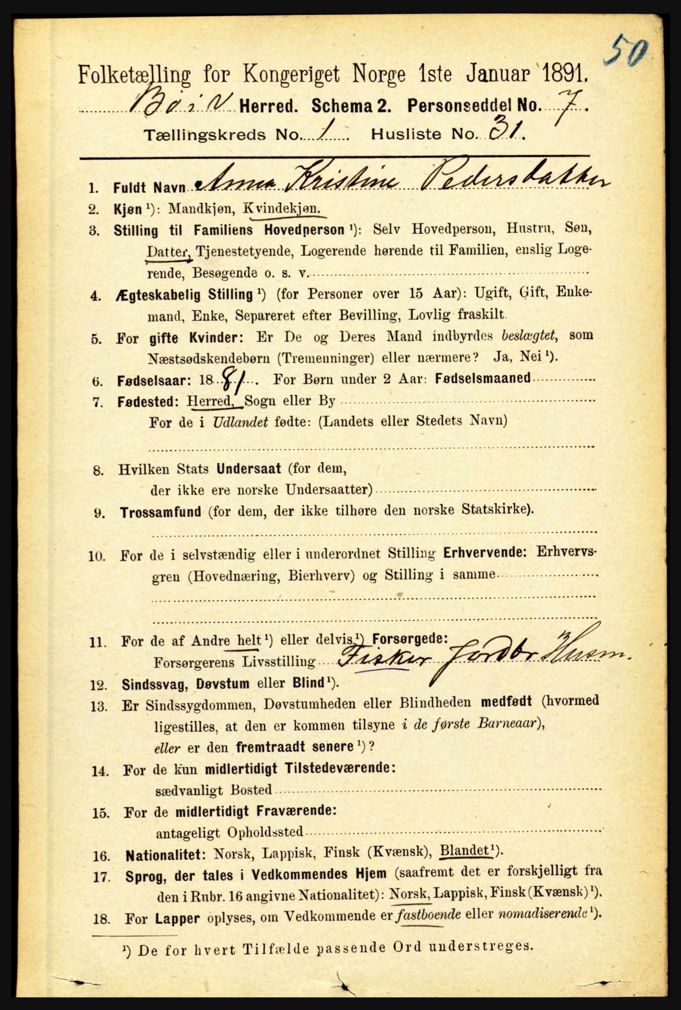 RA, 1891 census for 1867 Bø, 1891, p. 318